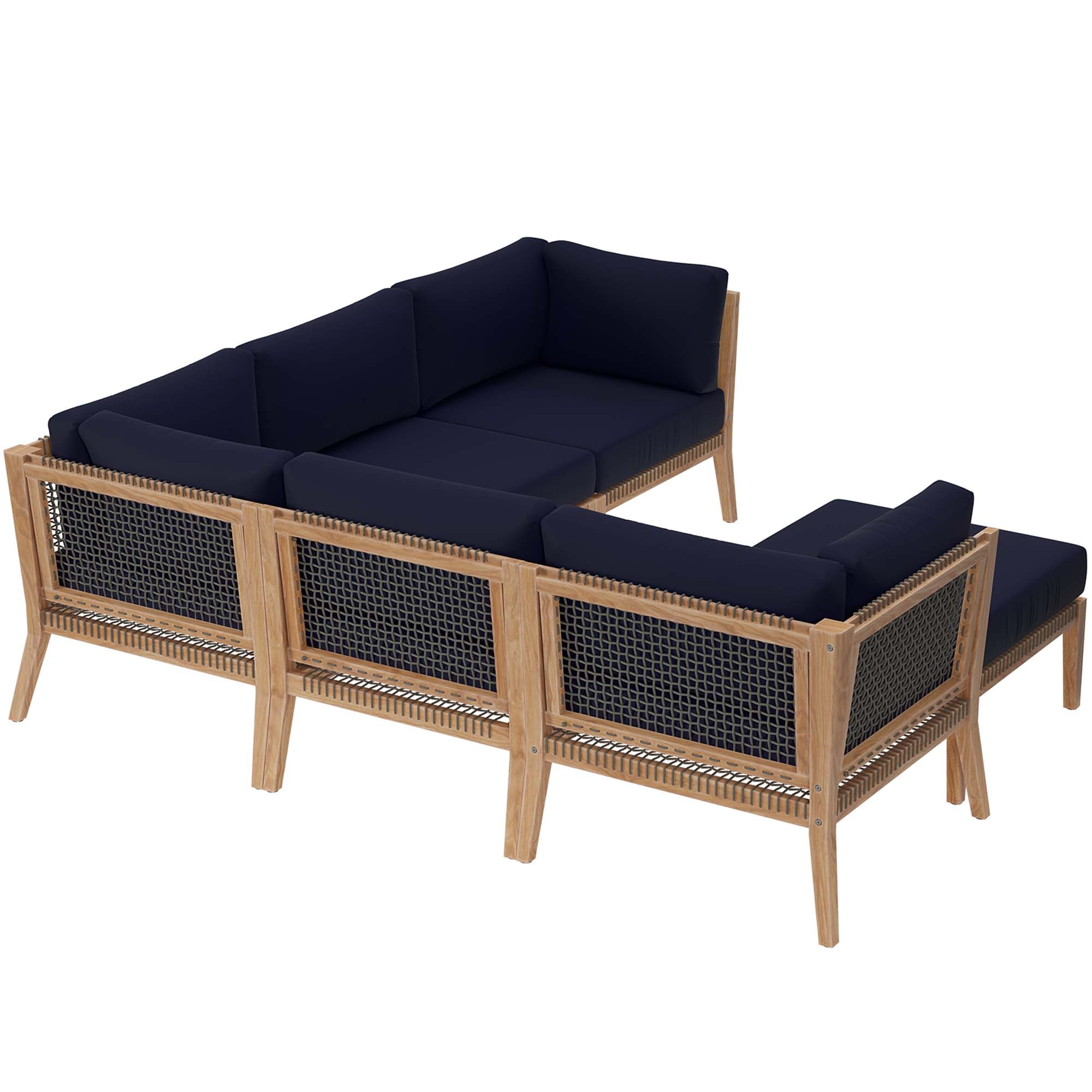 Modway Clearwater 6-Piece Outdoor Patio Teak Wood Sectional Sofa