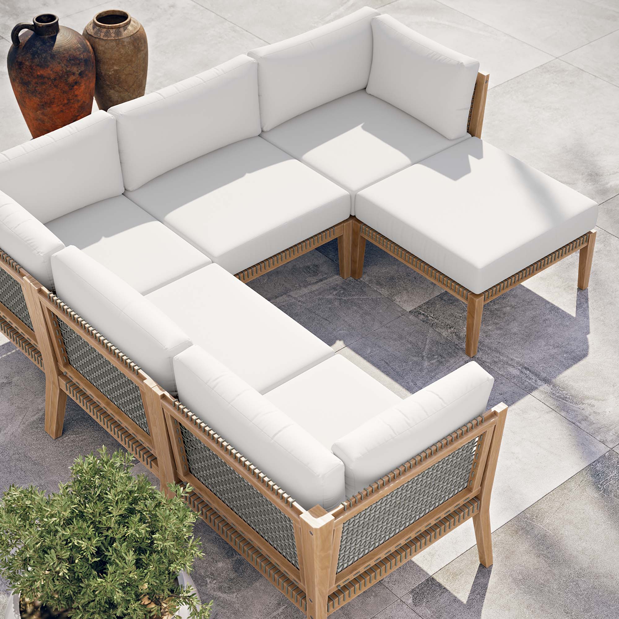 Modway Clearwater 6-Piece Outdoor Patio Teak Wood Sectional Sofa