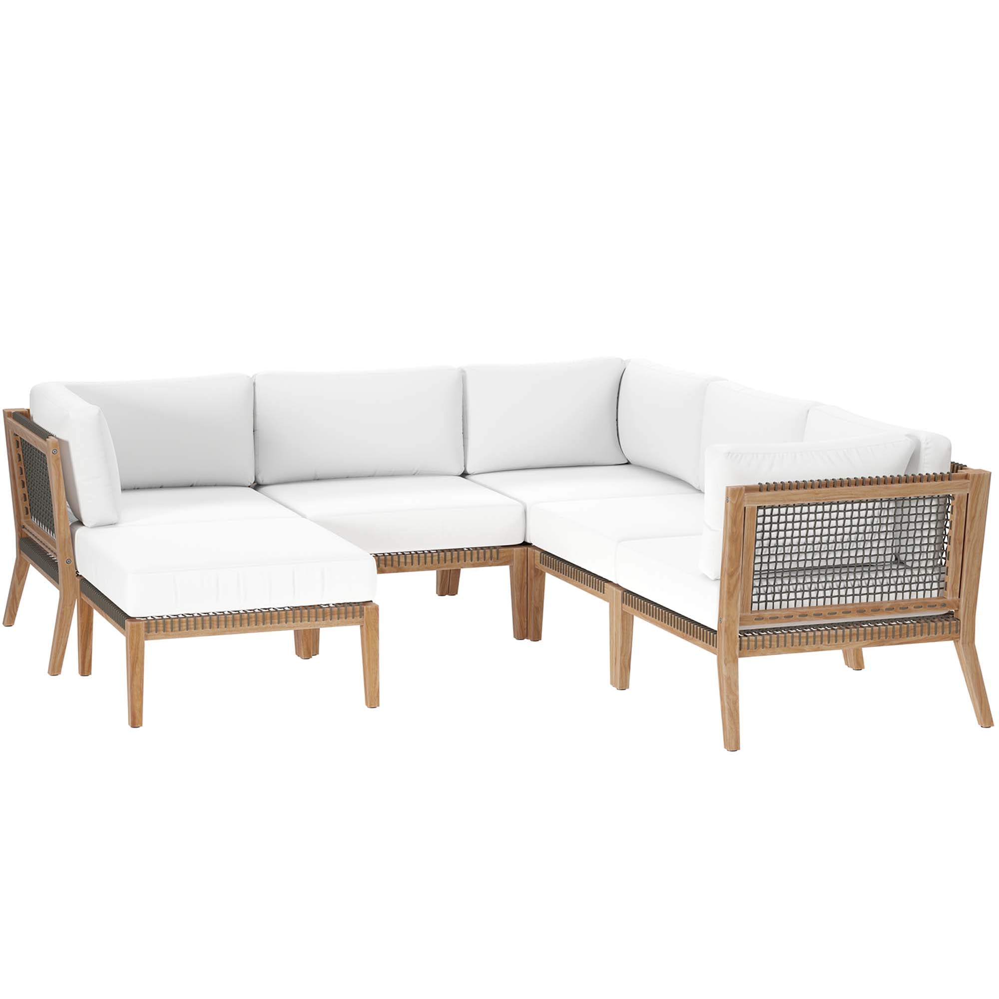 Modway Clearwater 6-Piece Outdoor Patio Teak Wood Sectional Sofa
