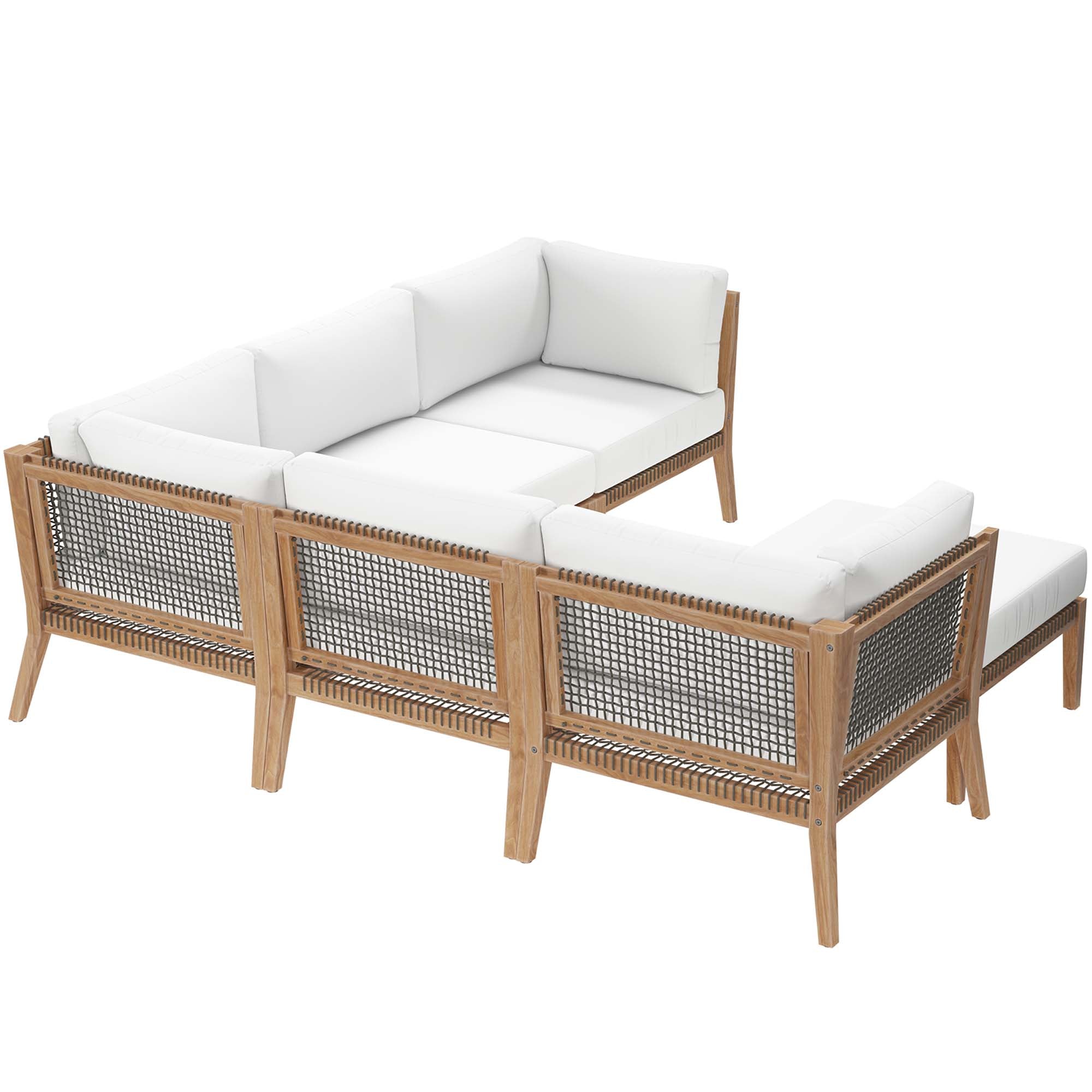 Modway Clearwater 6-Piece Outdoor Patio Teak Wood Sectional Sofa