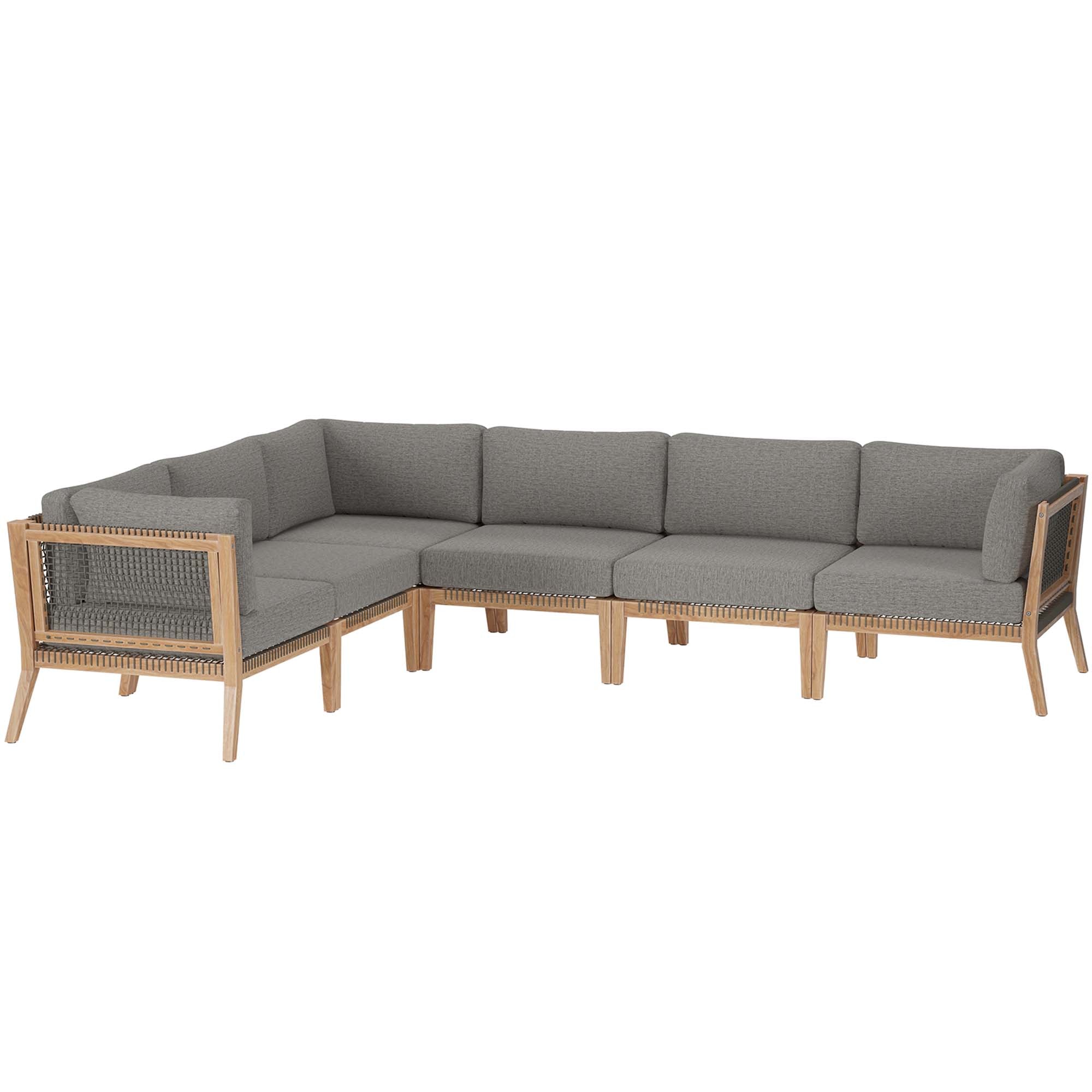Modway Clearwater 6-Piece Outdoor Patio Teak Wood Sectional Sofa