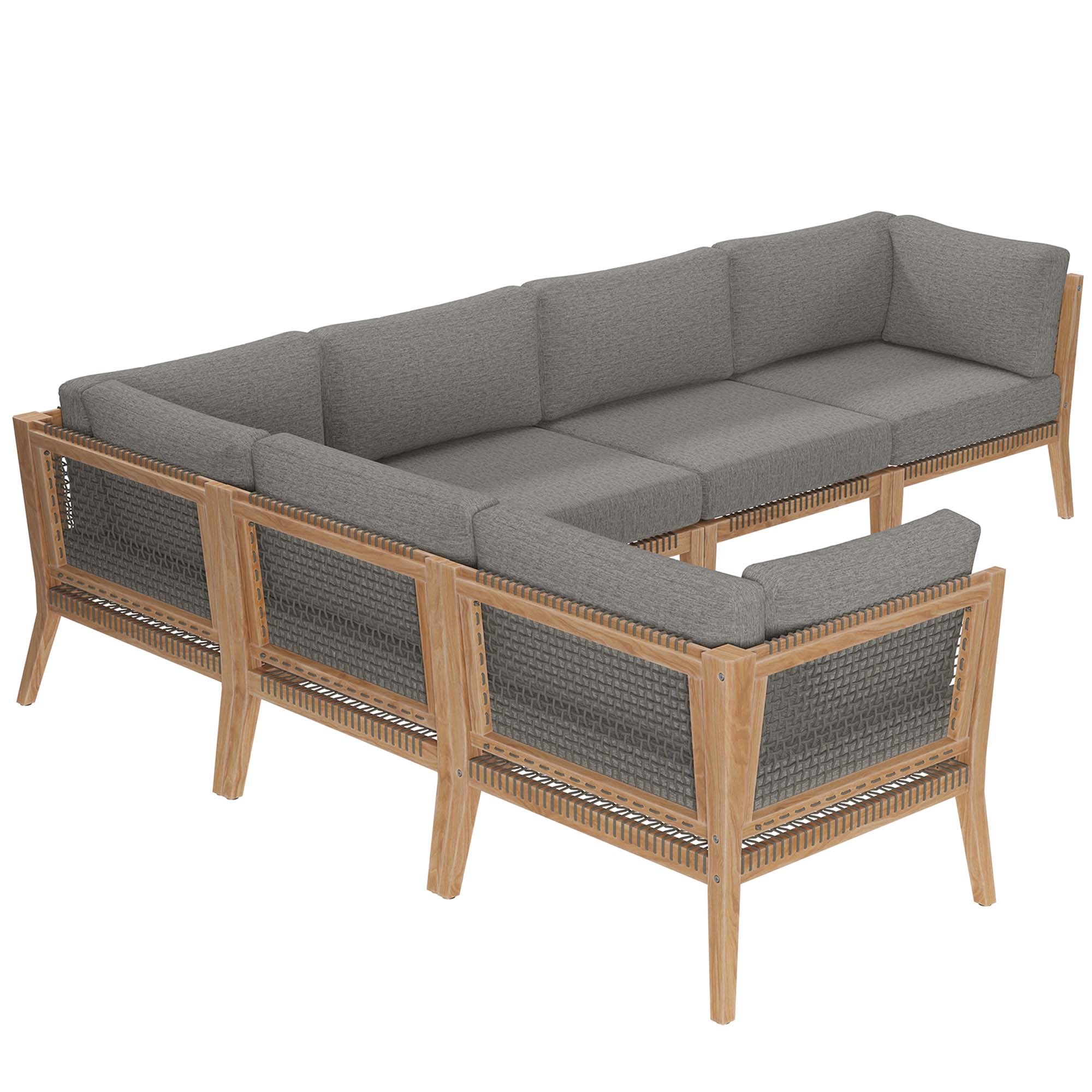 Modway Clearwater 6-Piece Outdoor Patio Teak Wood Sectional Sofa
