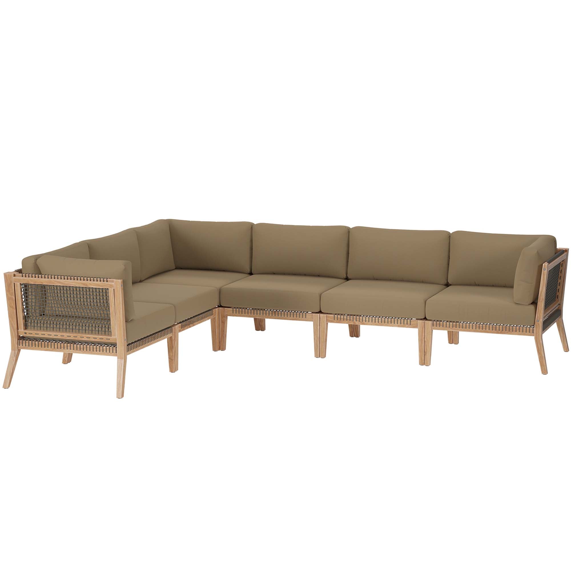 Modway Clearwater 6-Piece Outdoor Patio Teak Wood Sectional Sofa