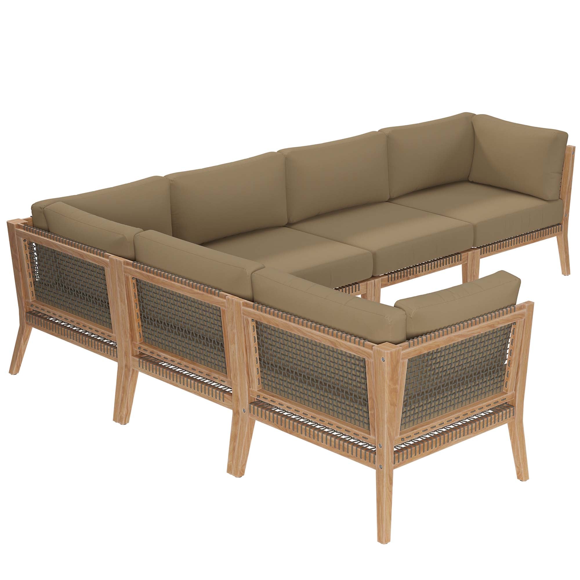 Modway Clearwater 6-Piece Outdoor Patio Teak Wood Sectional Sofa