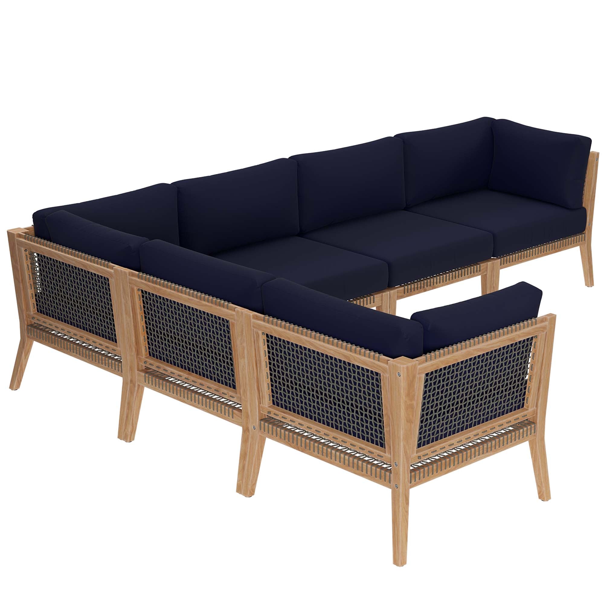 Modway Clearwater 6-Piece Outdoor Patio Teak Wood Sectional Sofa