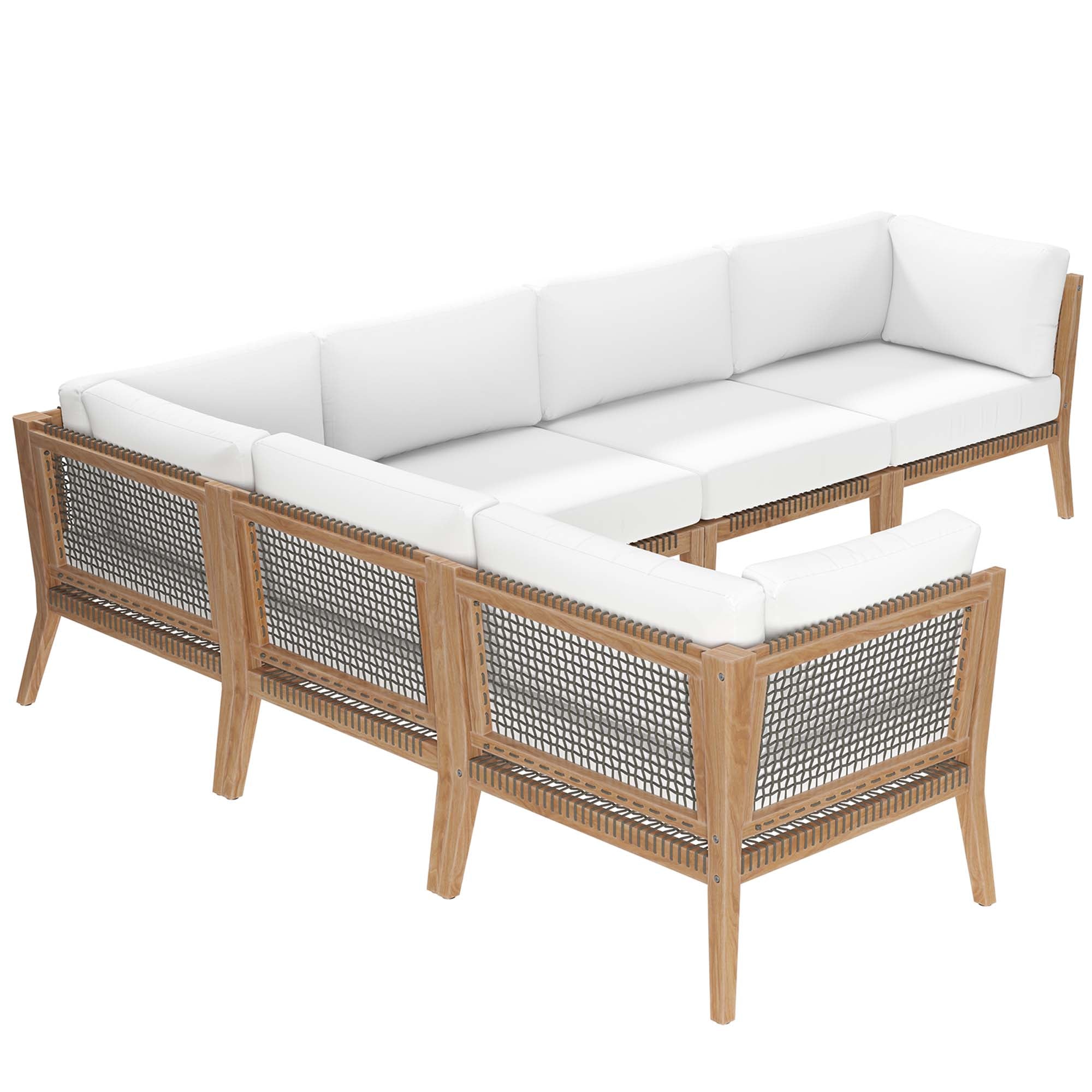 Modway Clearwater 6-Piece Outdoor Patio Teak Wood Sectional Sofa