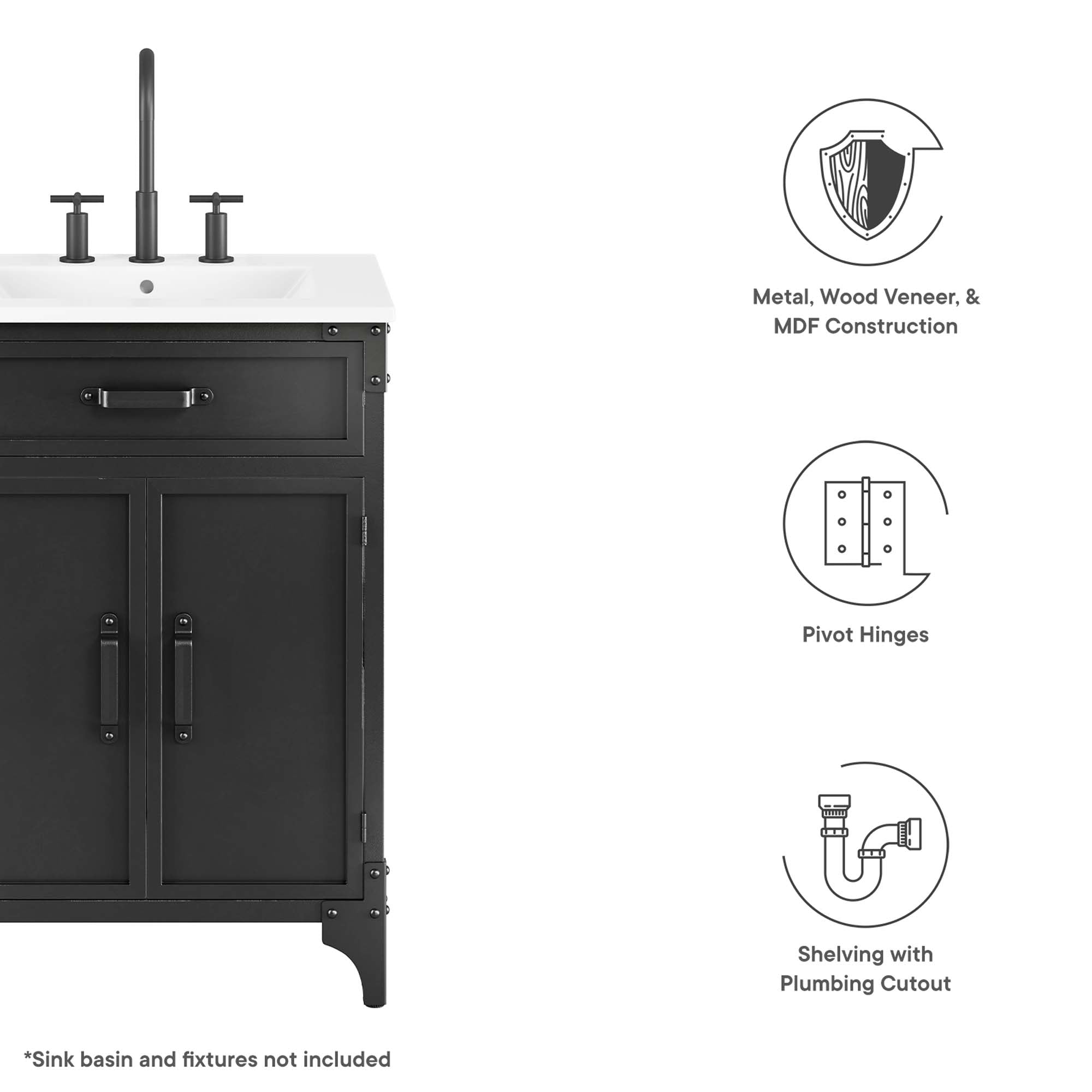 Modway Steamforge 24" Bathroom Vanity Cabinet (Sink Basin Not Included)