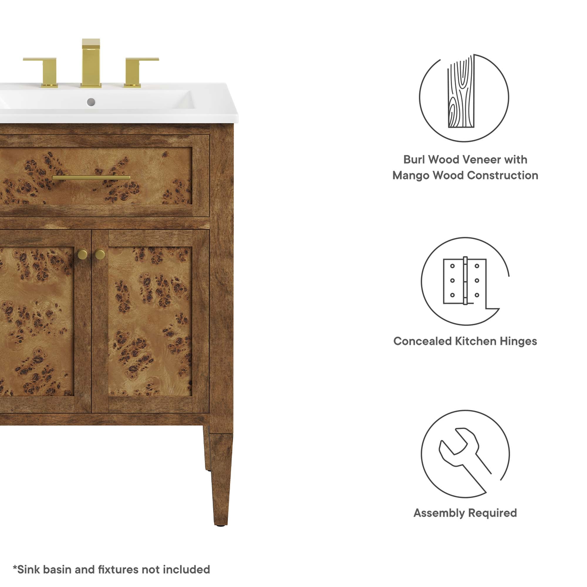 Modway Elysian 24" Wood Bathroom Vanity Cabinet (Sink Basin Not Included)