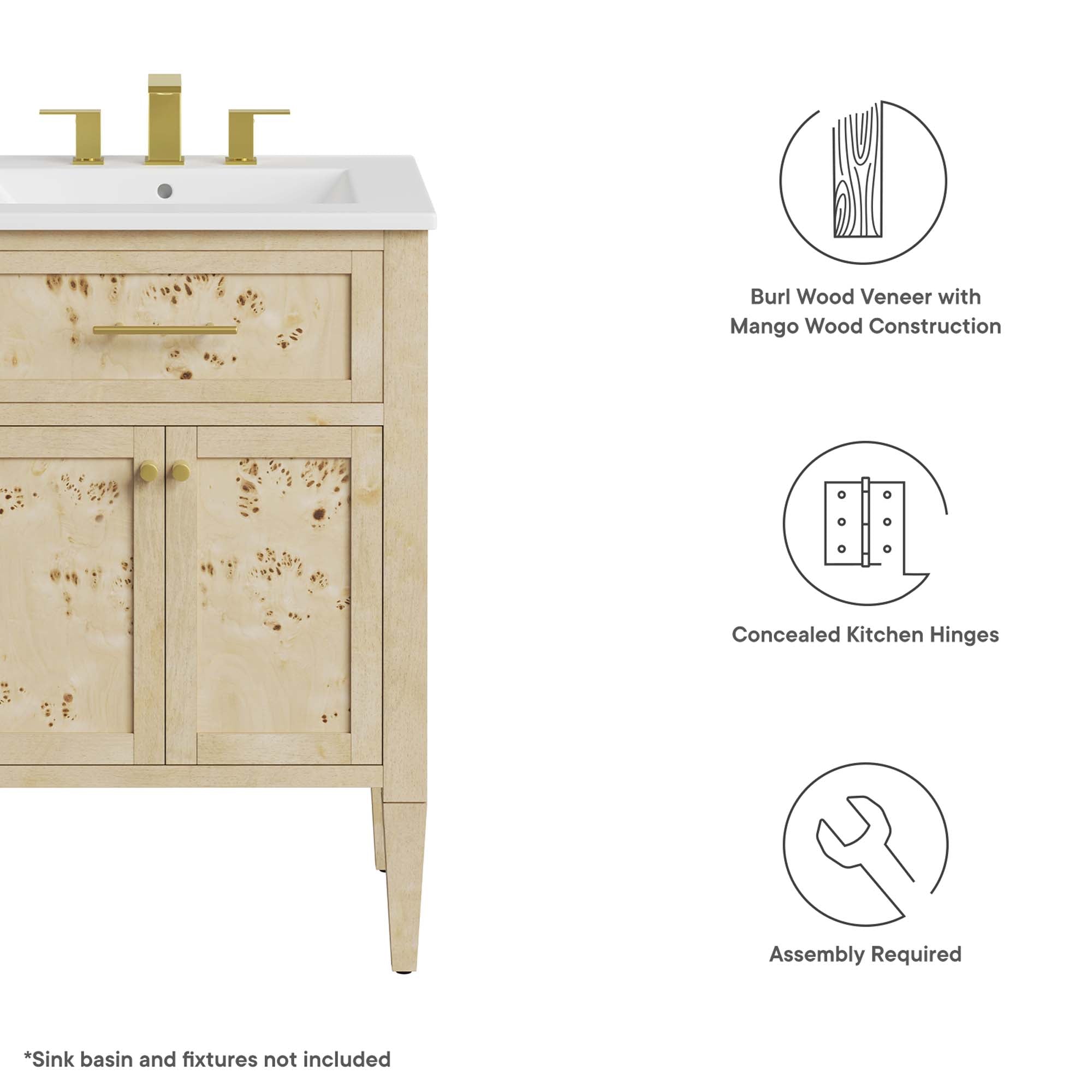Modway Elysian 24" Wood Bathroom Vanity Cabinet (Sink Basin Not Included)