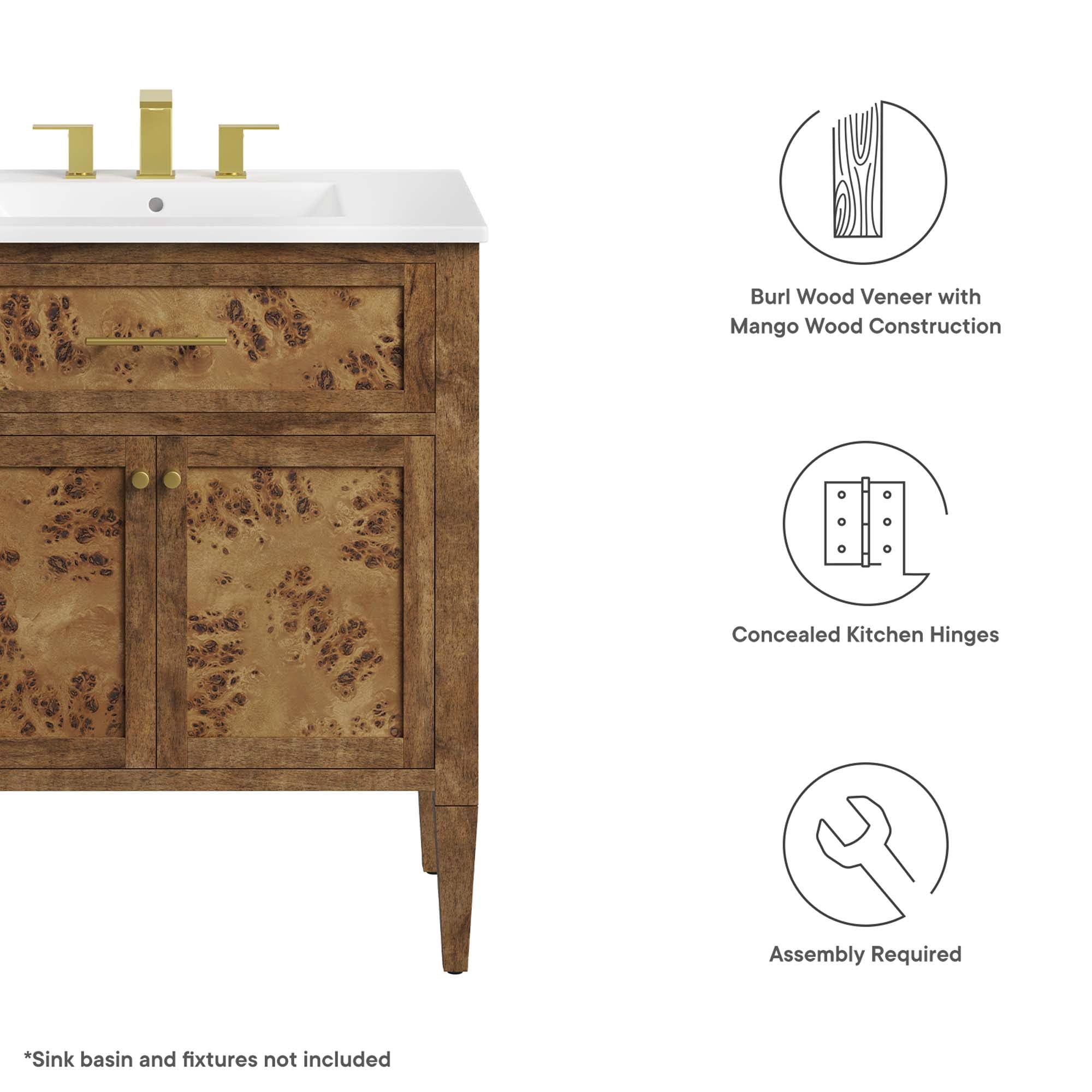 Modway Elysian 30" Bathroom Vanity Cabinet (Sink Basin Not Included)