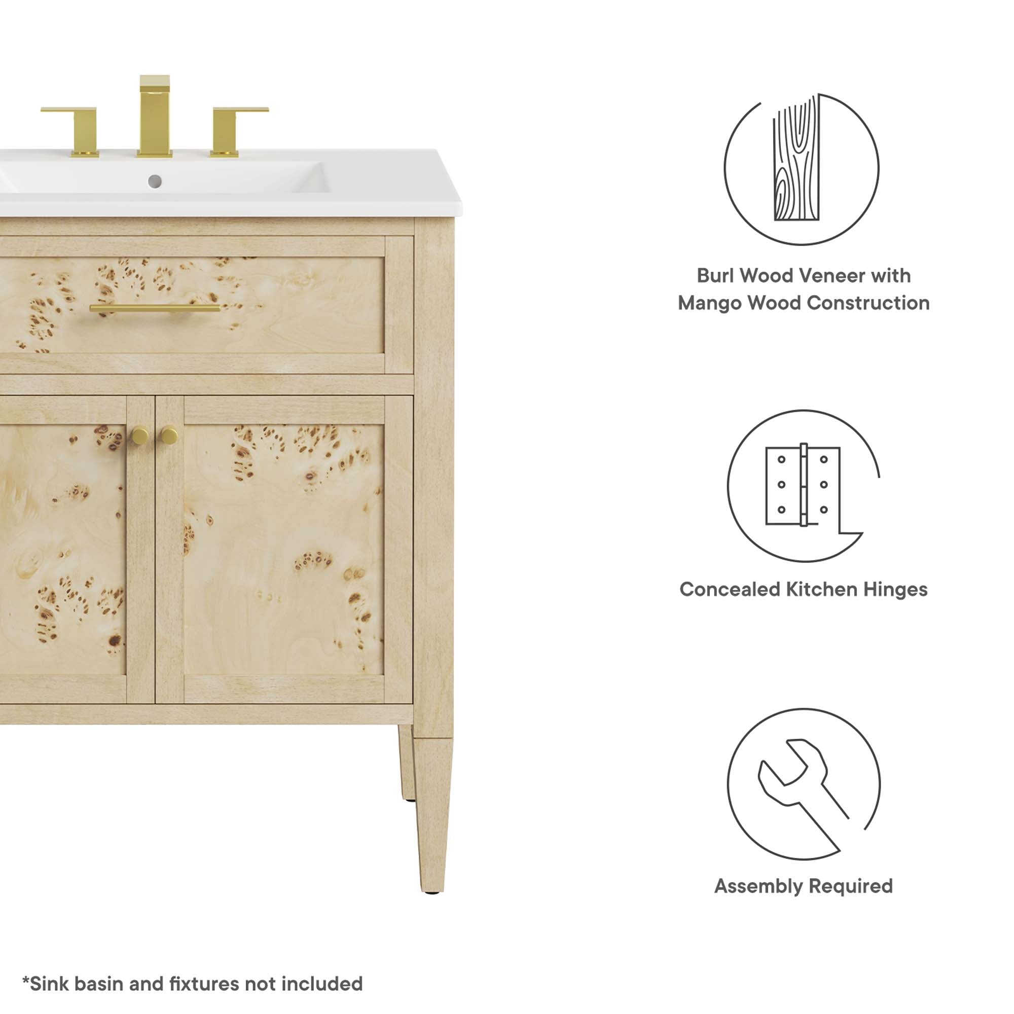 Modway Elysian 30" Bathroom Vanity Cabinet (Sink Basin Not Included)