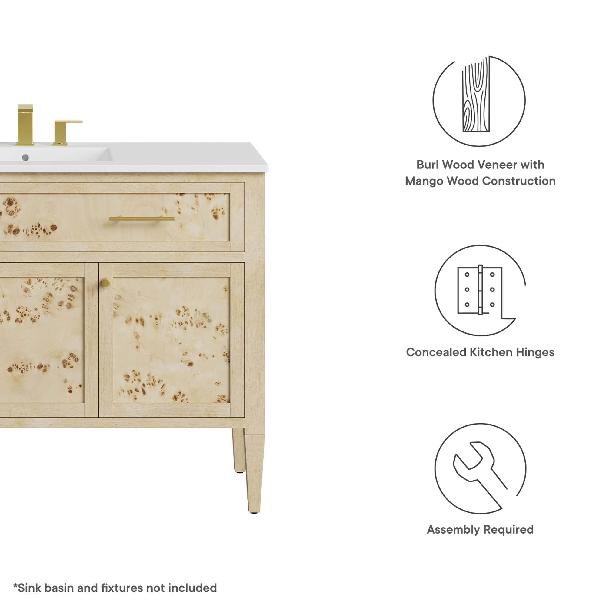 Modway Elysian 48" Wood Bathroom Vanity Cabinet (Sink Basin Not Included)