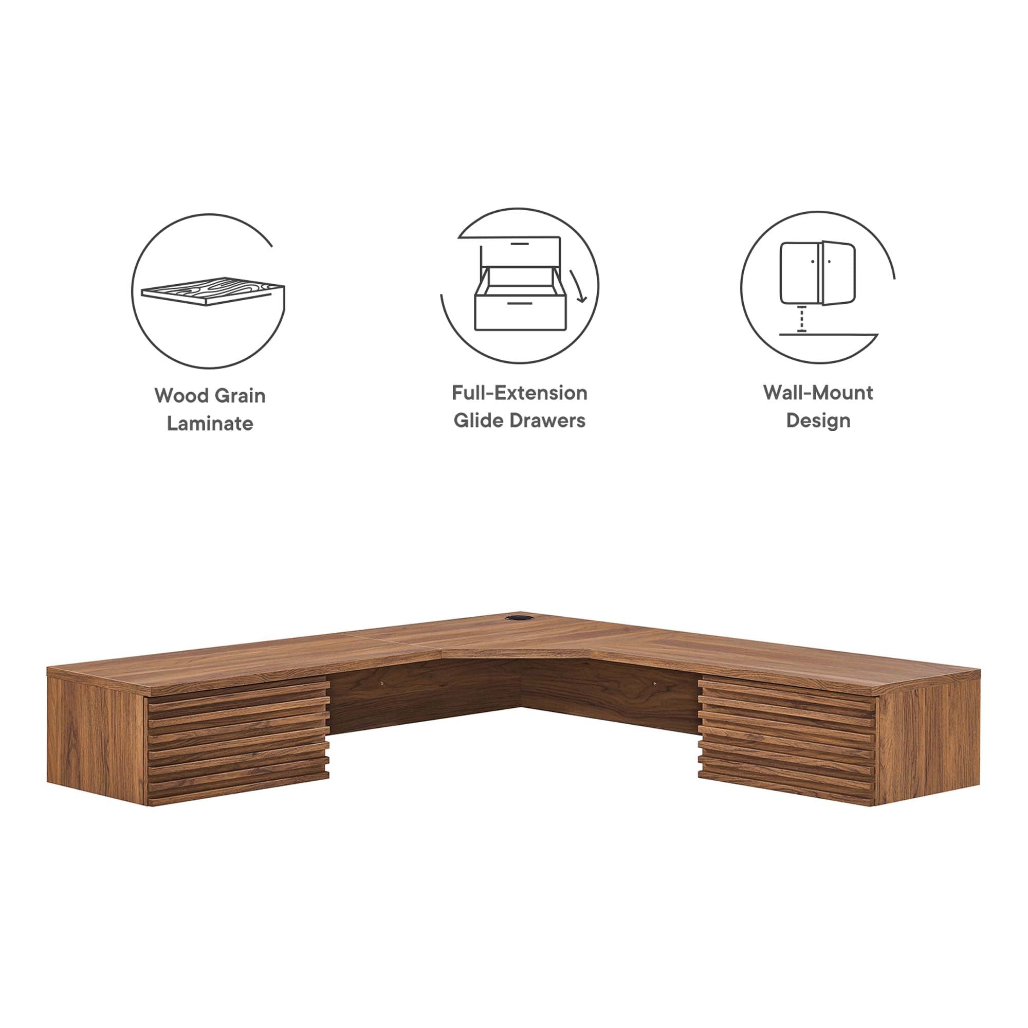 Modway Render Wall Mount Corner Office Desk