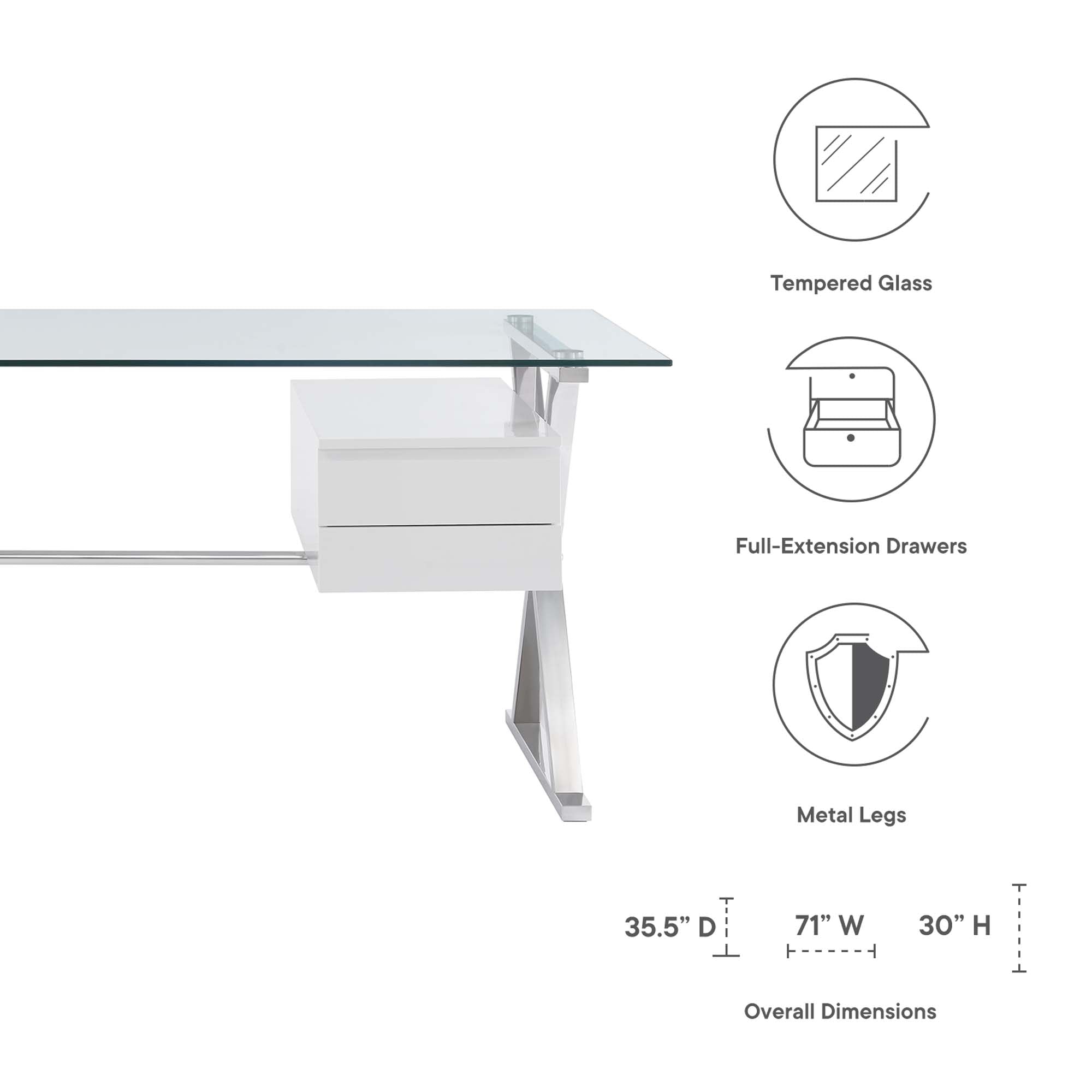 Modway Sector 71" Glass Top Glass Office Desk