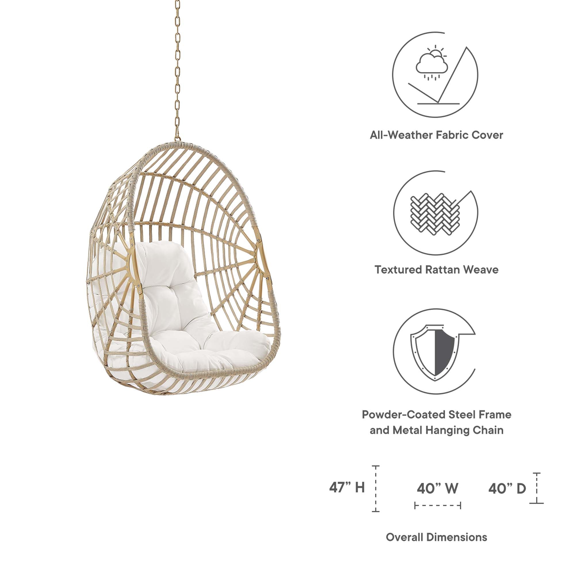 Modway Amalie Wicker Rattan Outdoor Patio Rattan Swing Chair without Stand