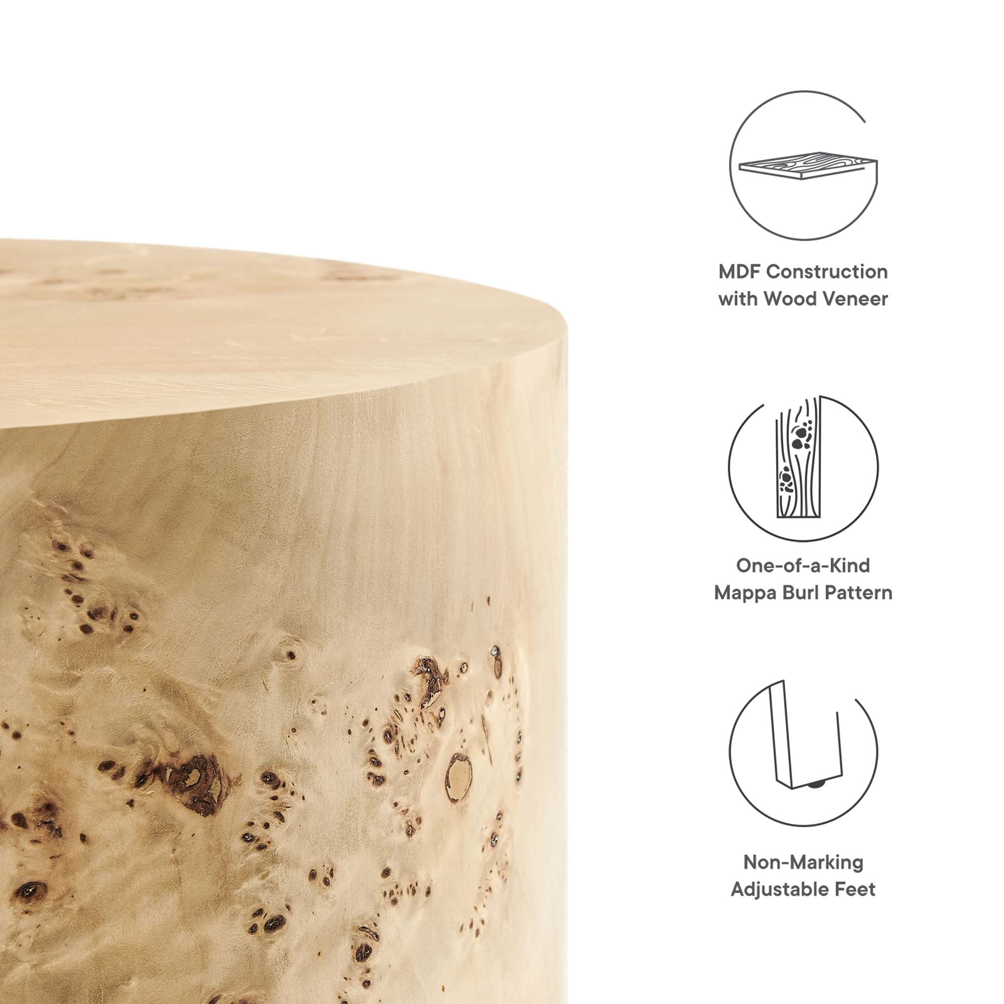 Modway Cosmos 16" Round Burl Wood Side Table