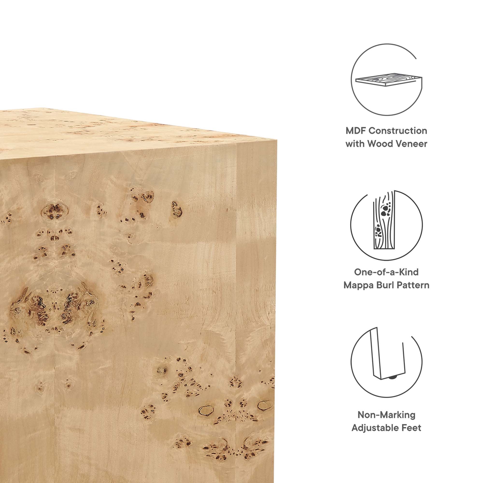 Modway Cosmos 16" Square Burl Wood Side Table
