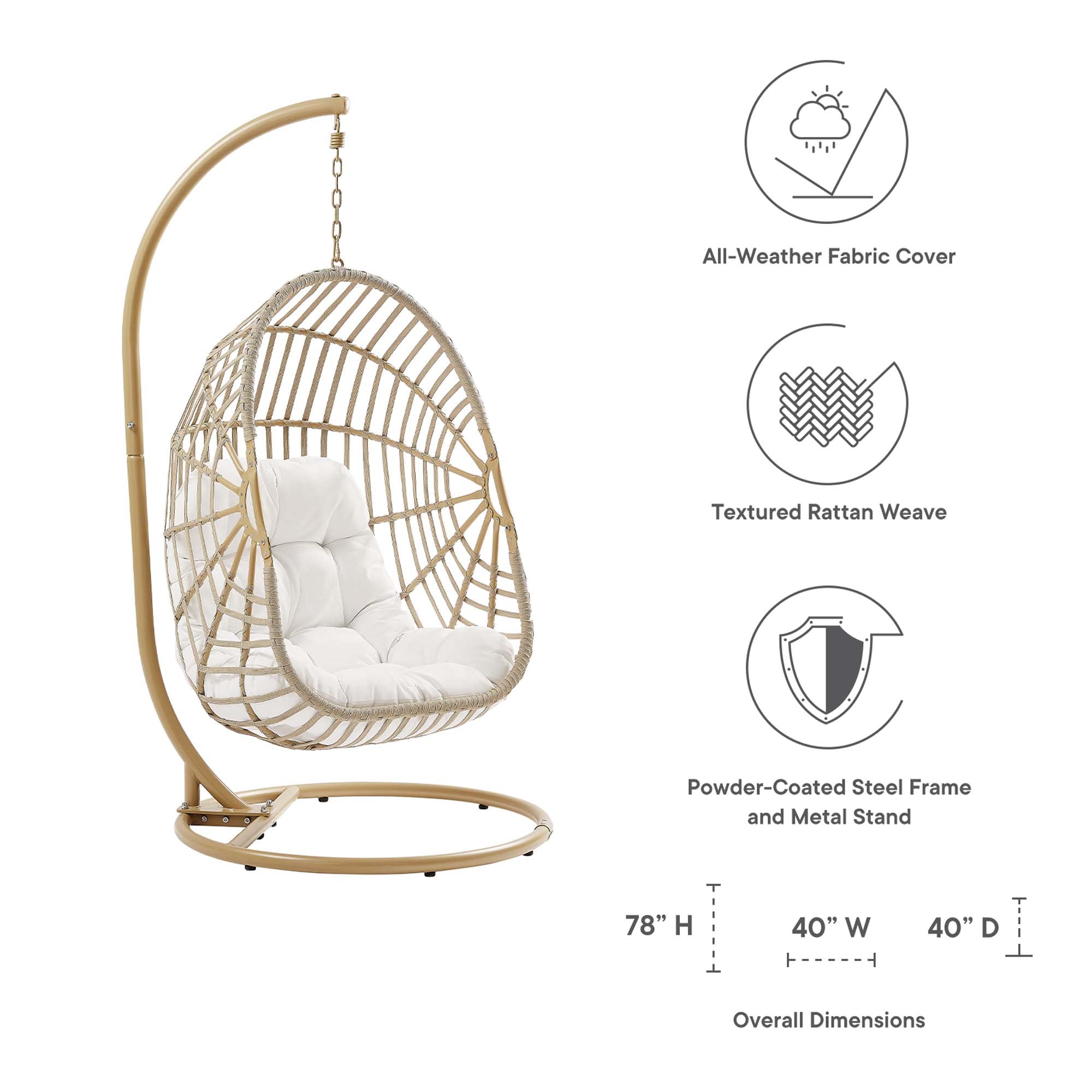 Modway Amalie Wicker Rattan Outdoor Patio Rattan Swing Chair
