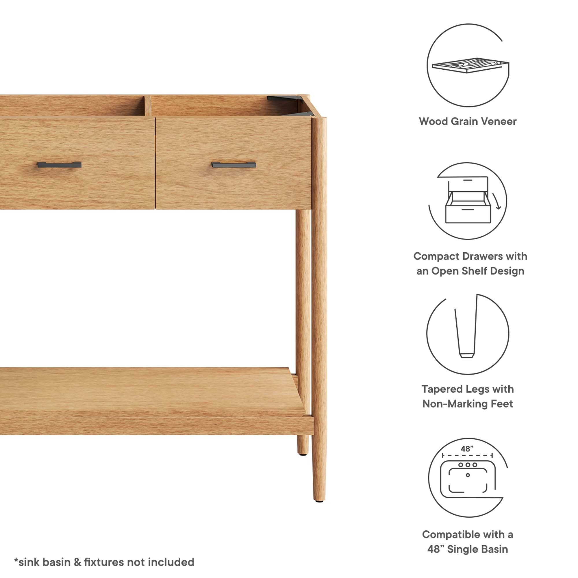 Modway Zaire 48” Single Sink Compatible Bathroom Vanity Cabinet (Sink Basin Not Included)
