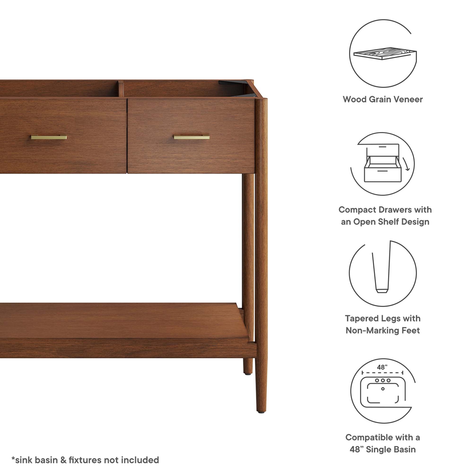 Modway Zaire 48” Single Sink Compatible Bathroom Vanity Cabinet (Sink Basin Not Included)