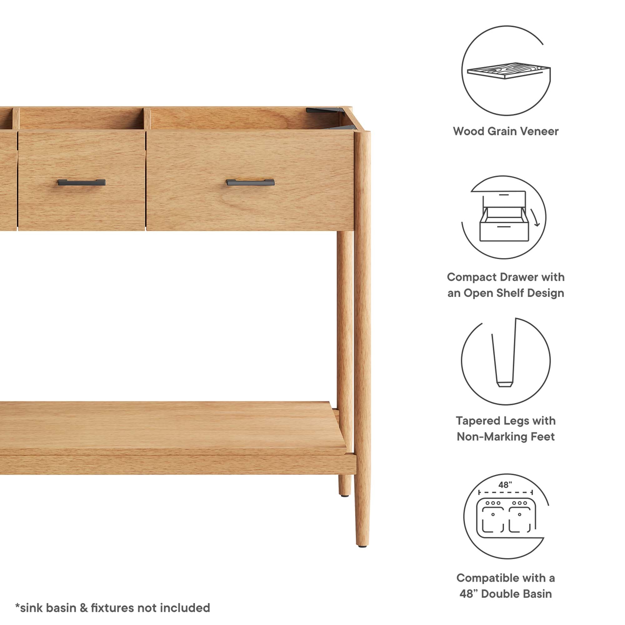 Modway Zaire 48” Double Sink Compatible Bathroom Vanity Cabinet (Sink Basin Not Included)