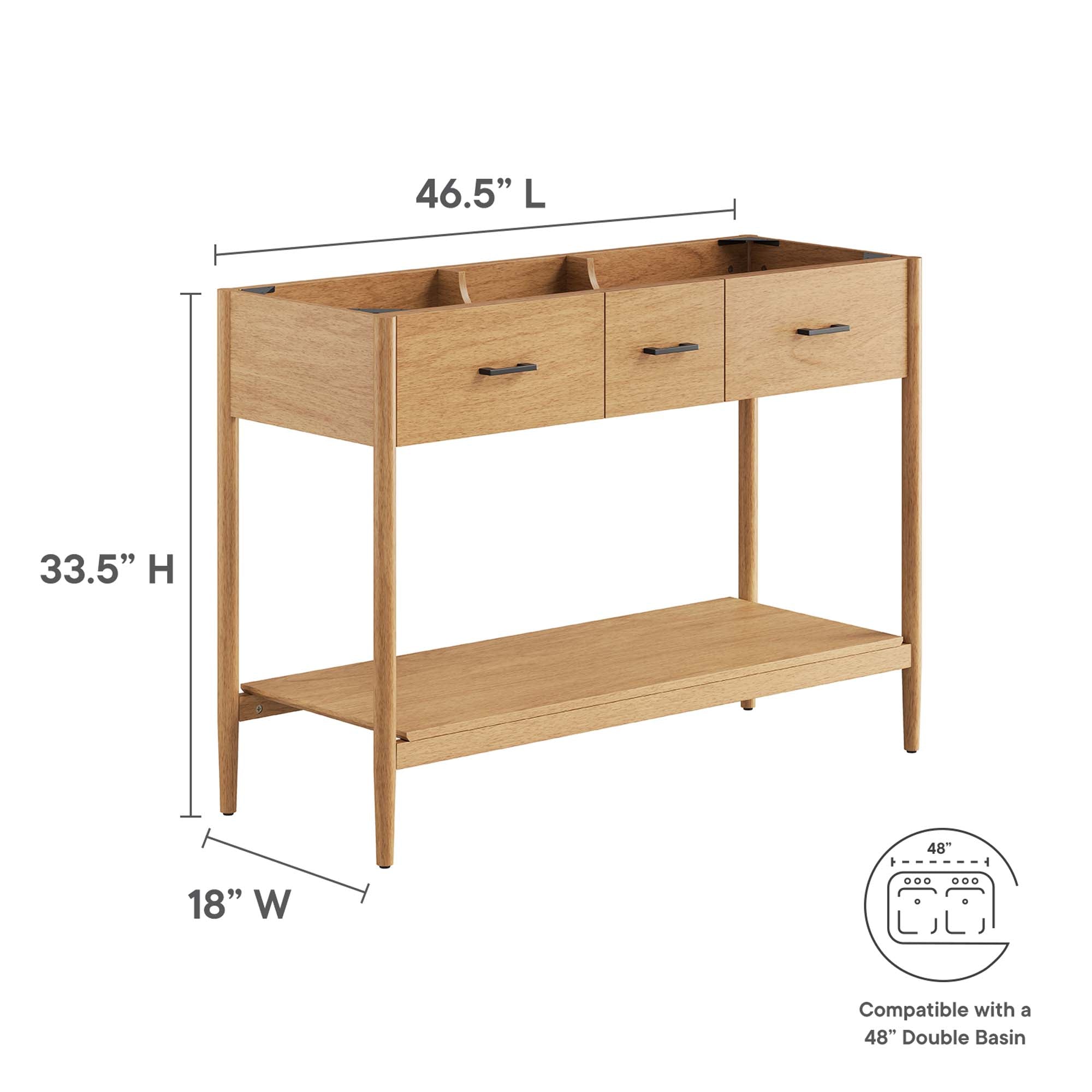 Modway Zaire 48” Double Sink Compatible Bathroom Vanity Cabinet (Sink Basin Not Included)
