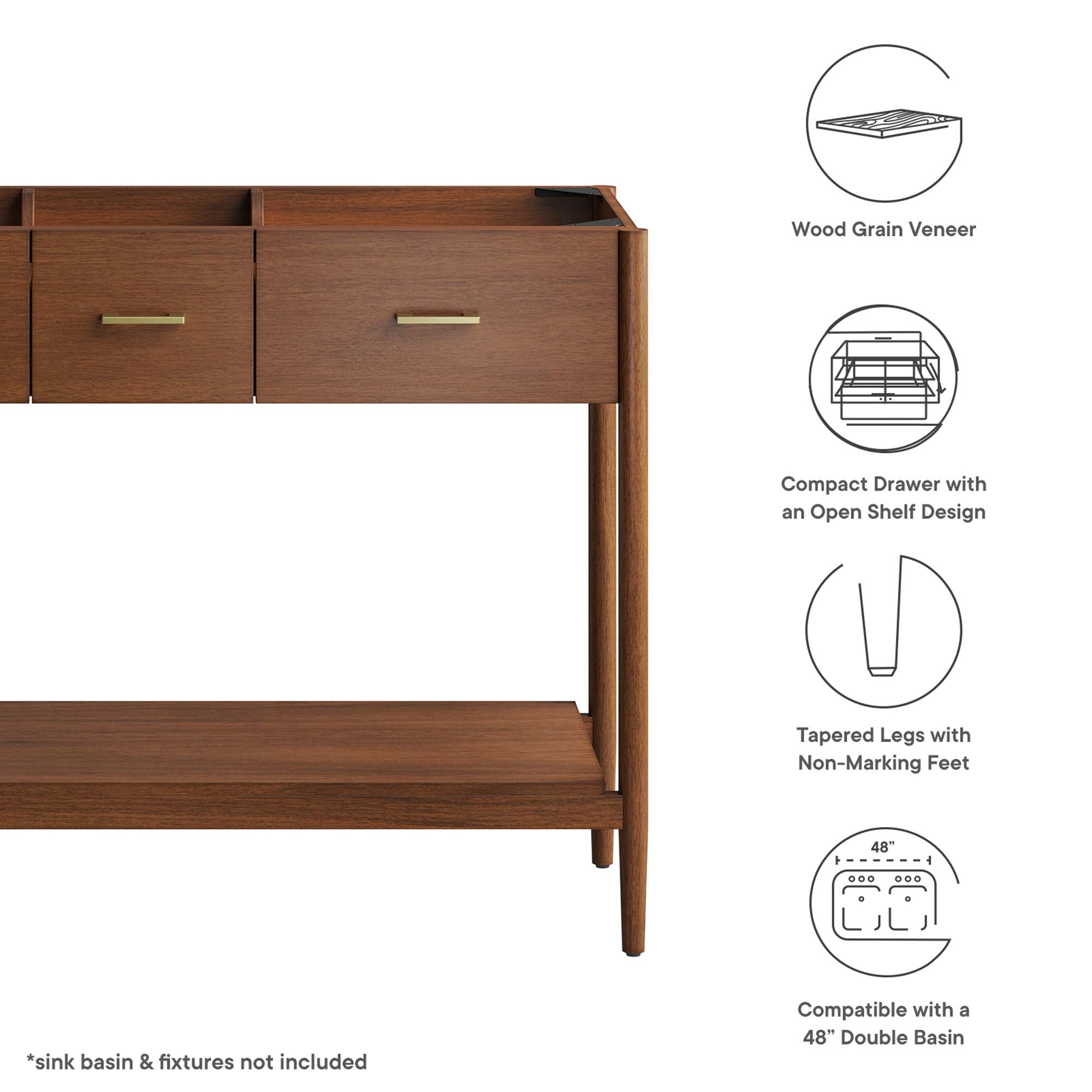 Modway Zaire 48” Double Sink Compatible Bathroom Vanity Cabinet (Sink Basin Not Included)