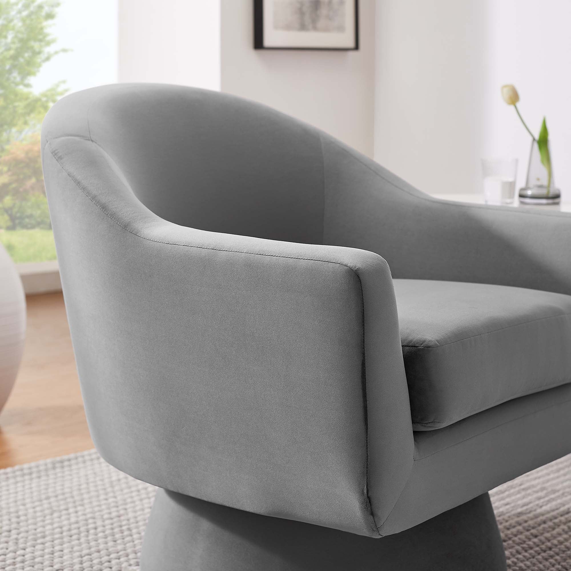 Modway Astral Performance Velvet Fabric and Wood Swivel Chair