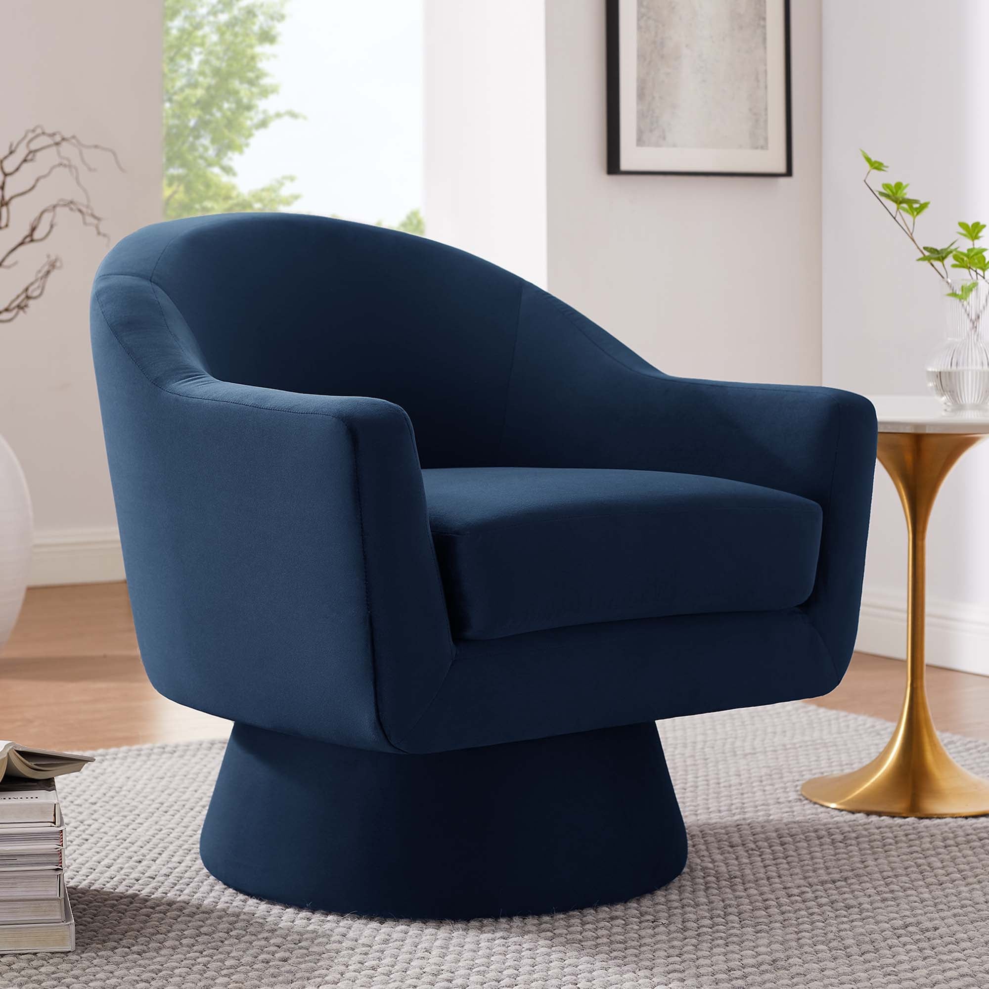 Modway Astral Performance Velvet Fabric and Wood Swivel Chair