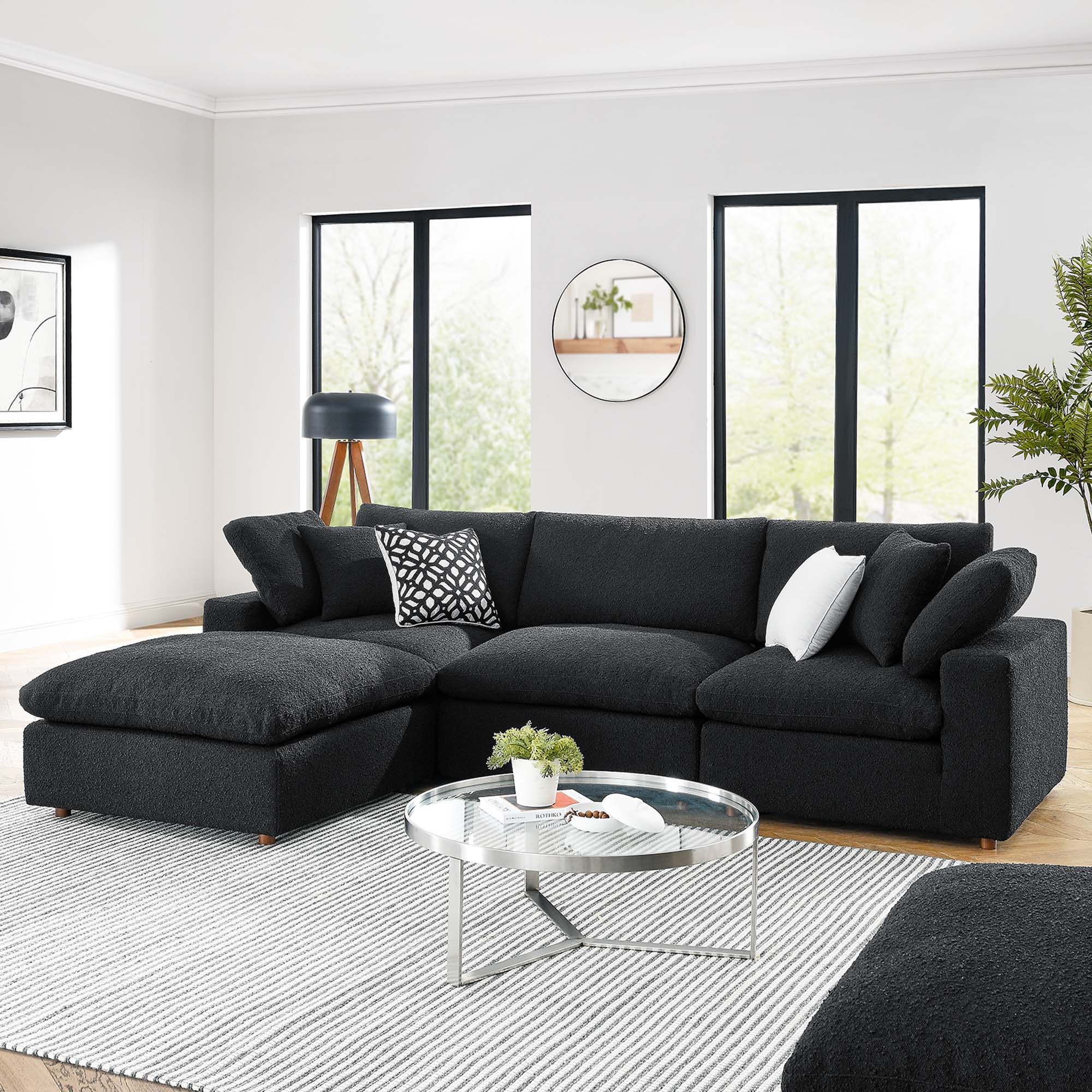 Modway Commix 4-Piece Down Filled Overstuffed Boucle Fabric Sectional Sofa