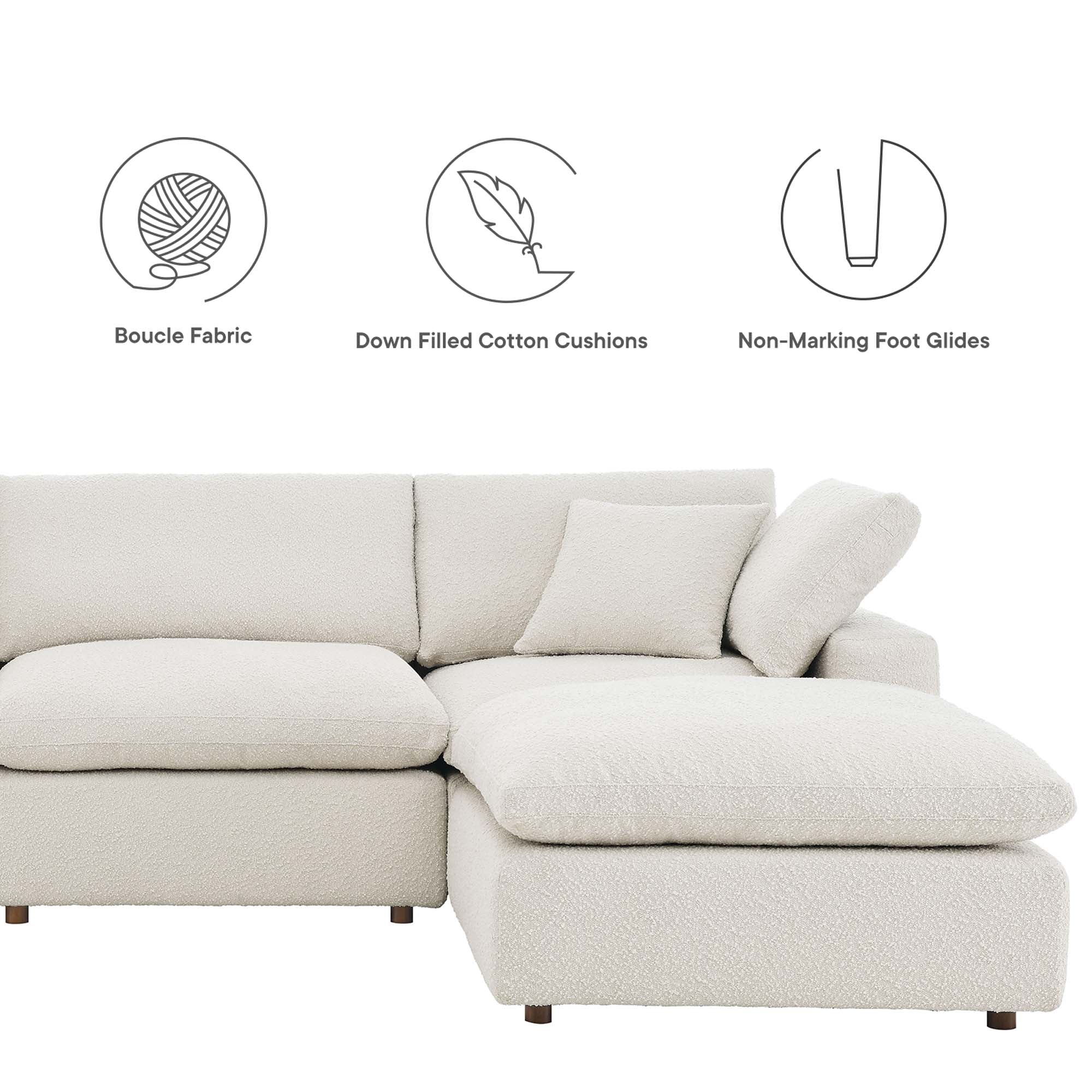 Modway Commix 4-Piece Down Filled Overstuffed Boucle Fabric Sectional Sofa