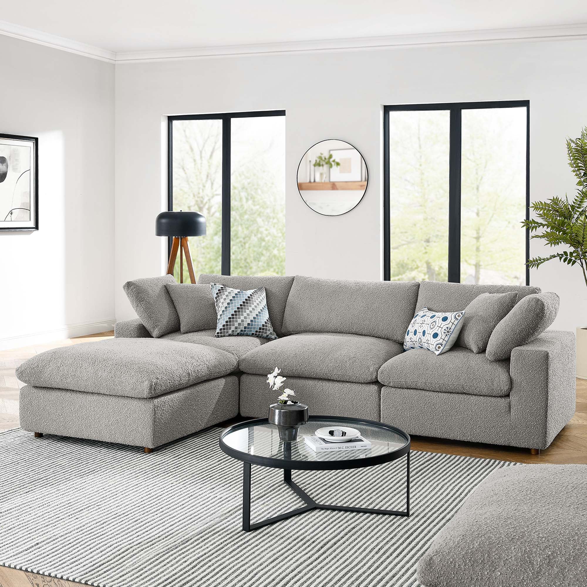 Modway Commix 4-Piece Down Filled Overstuffed Boucle Fabric Sectional Sofa