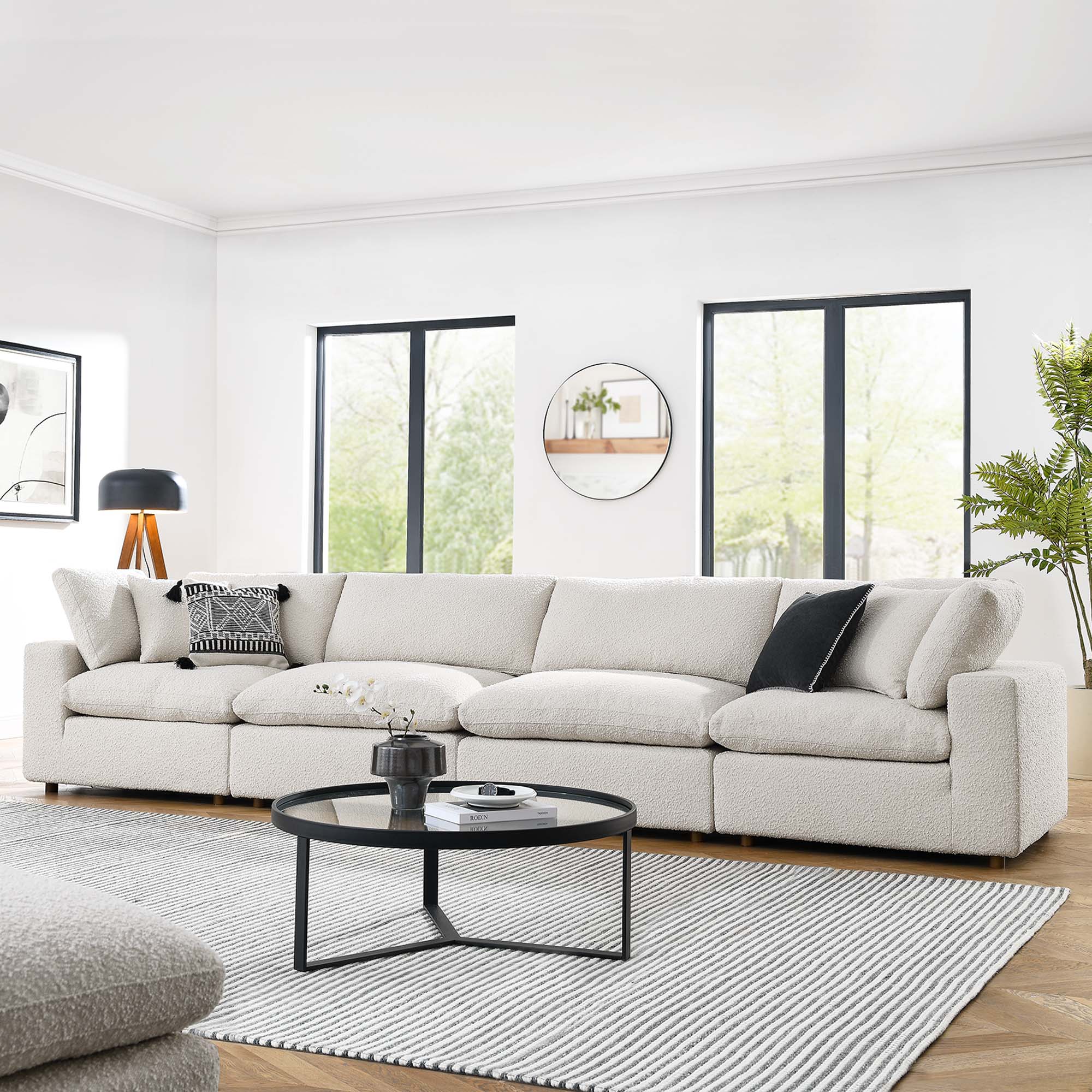 Modway Commix Down Filled Overstuffed Boucle Fabric 4-Seater Sofa