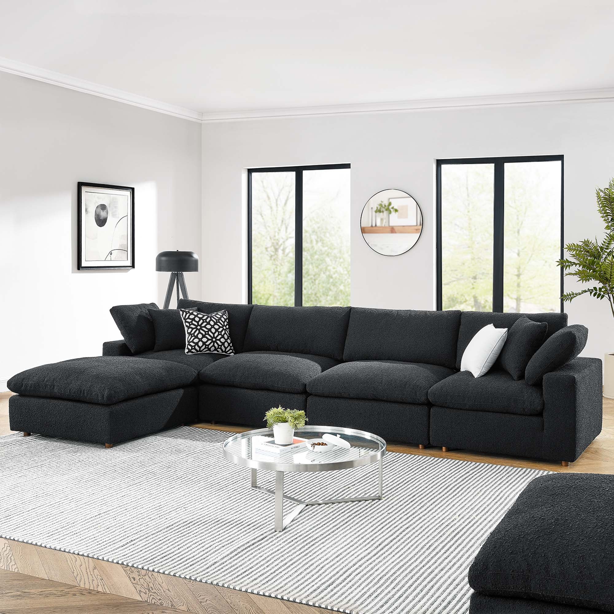 Modway Commix 5-Piece Down Filled Overstuffed Boucle Fabric Sectional Sofa