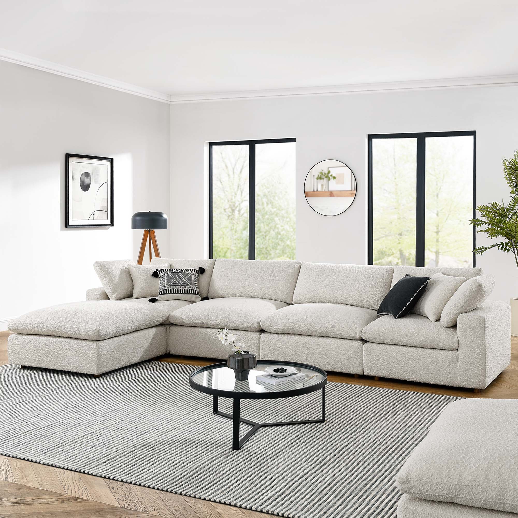 Modway Commix 5-Piece Down Filled Overstuffed Boucle Fabric Sectional Sofa