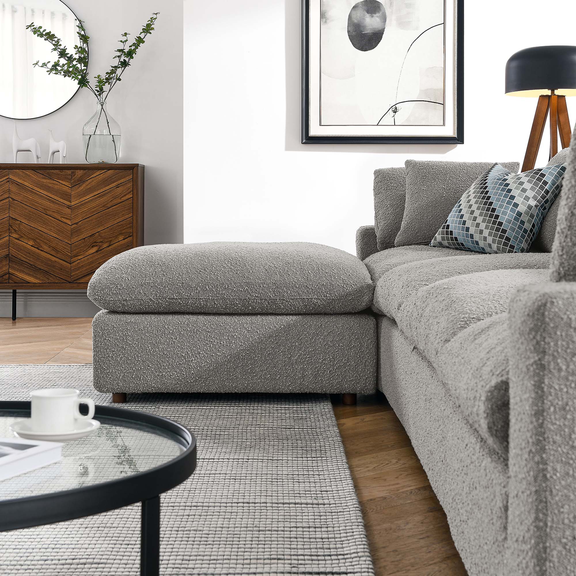 Modway Commix 5-Piece Down Filled Overstuffed Boucle Fabric Sectional Sofa