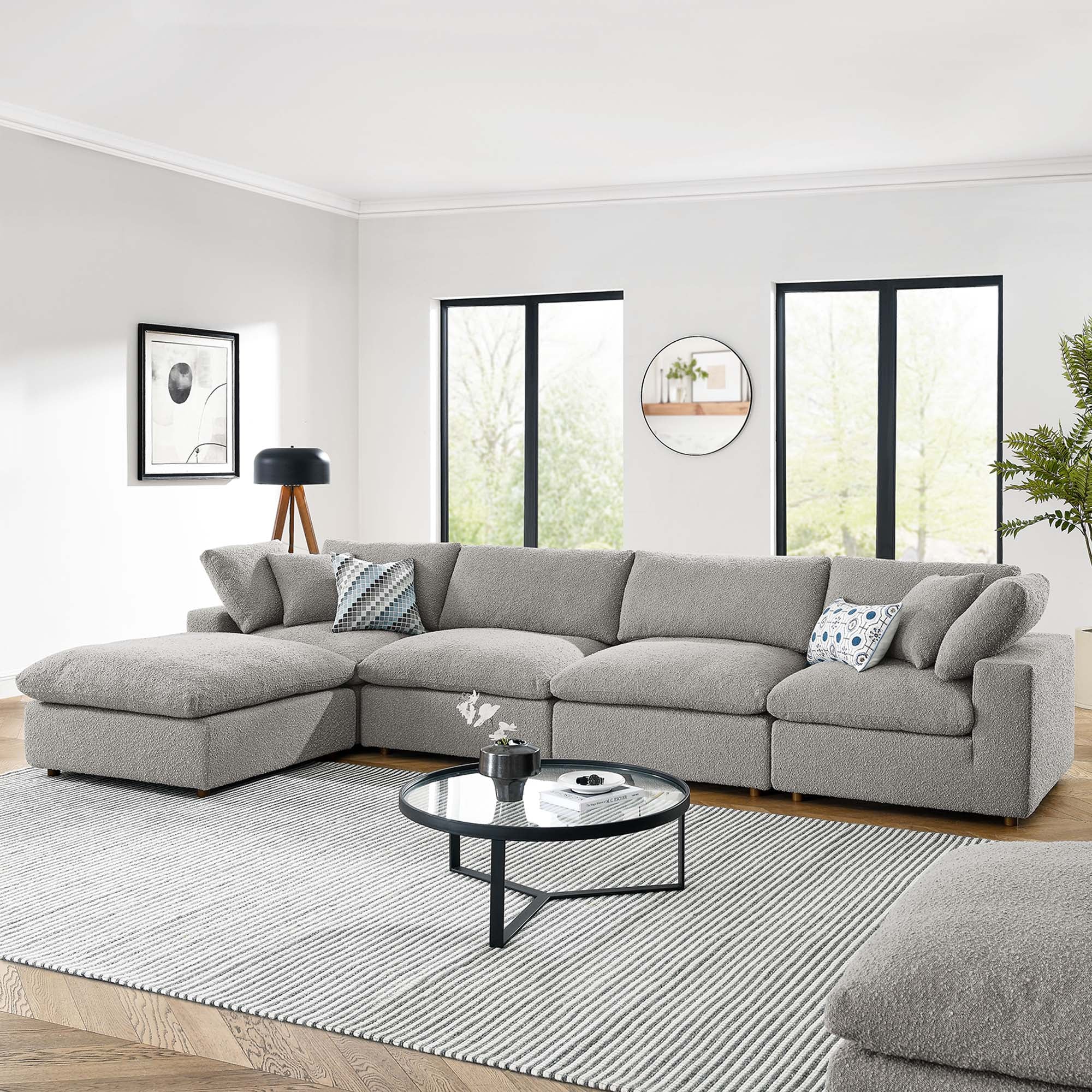 Modway Commix 5-Piece Down Filled Overstuffed Boucle Fabric Sectional Sofa