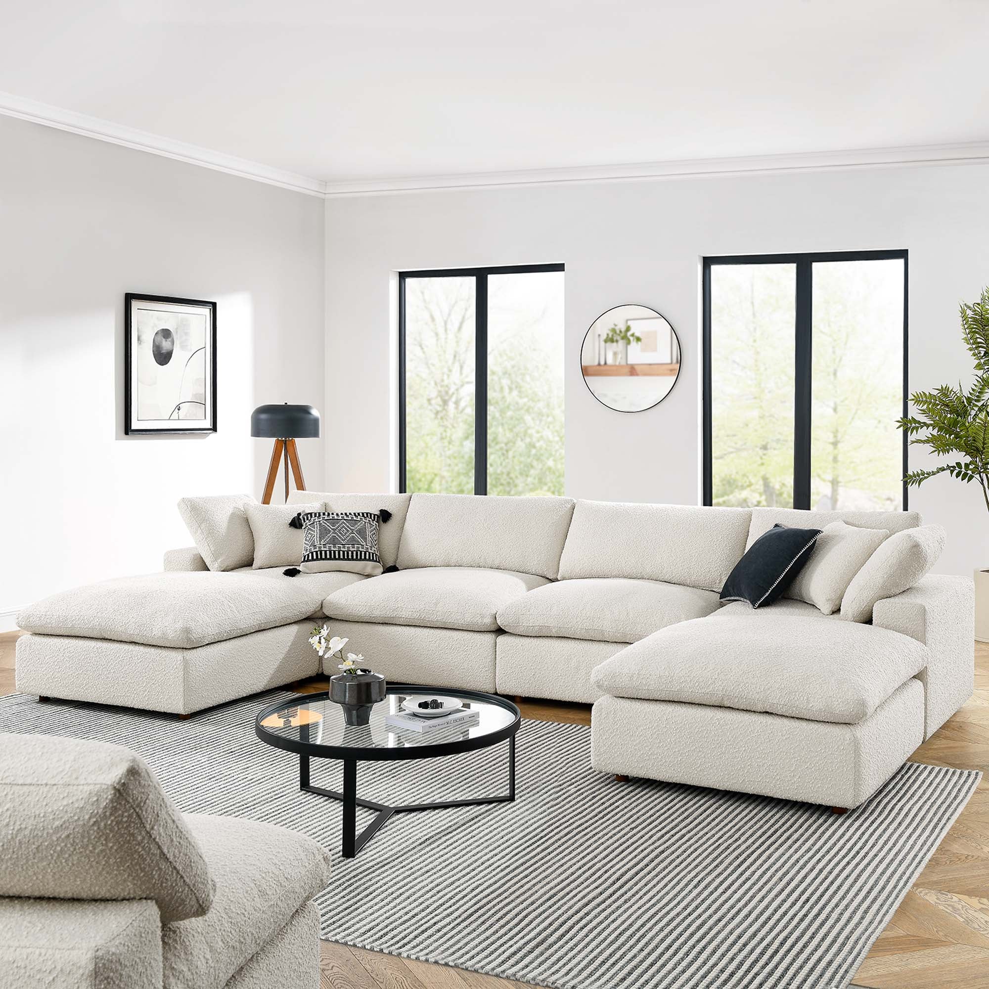 Modway Commix 6-Piece Down Filled Overstuffed Boucle Sectional Sofa