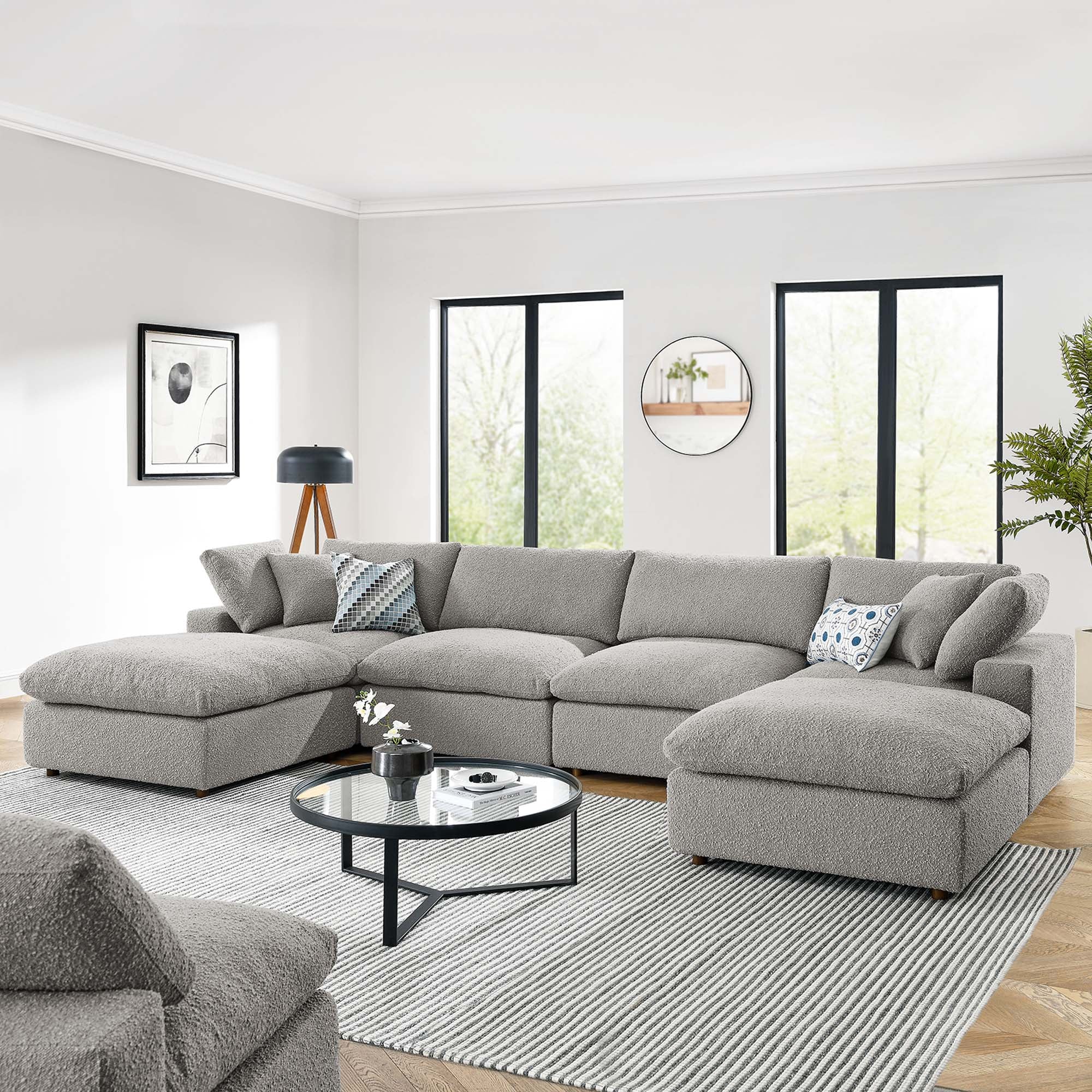 Modway Commix 6-Piece Down Filled Overstuffed Boucle Sectional Sofa