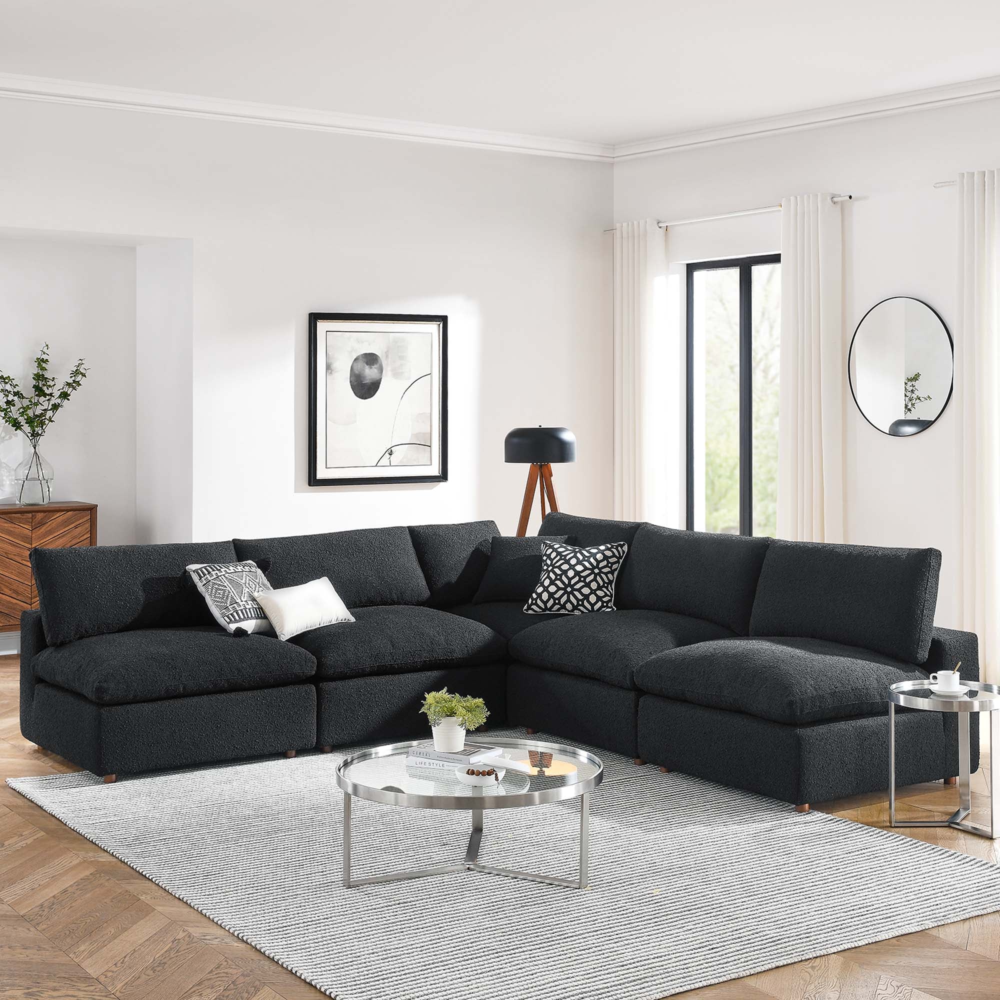Modway Commix 5-Piece Down Filled Overstuffed Boucle Fabric Sectional Sofa