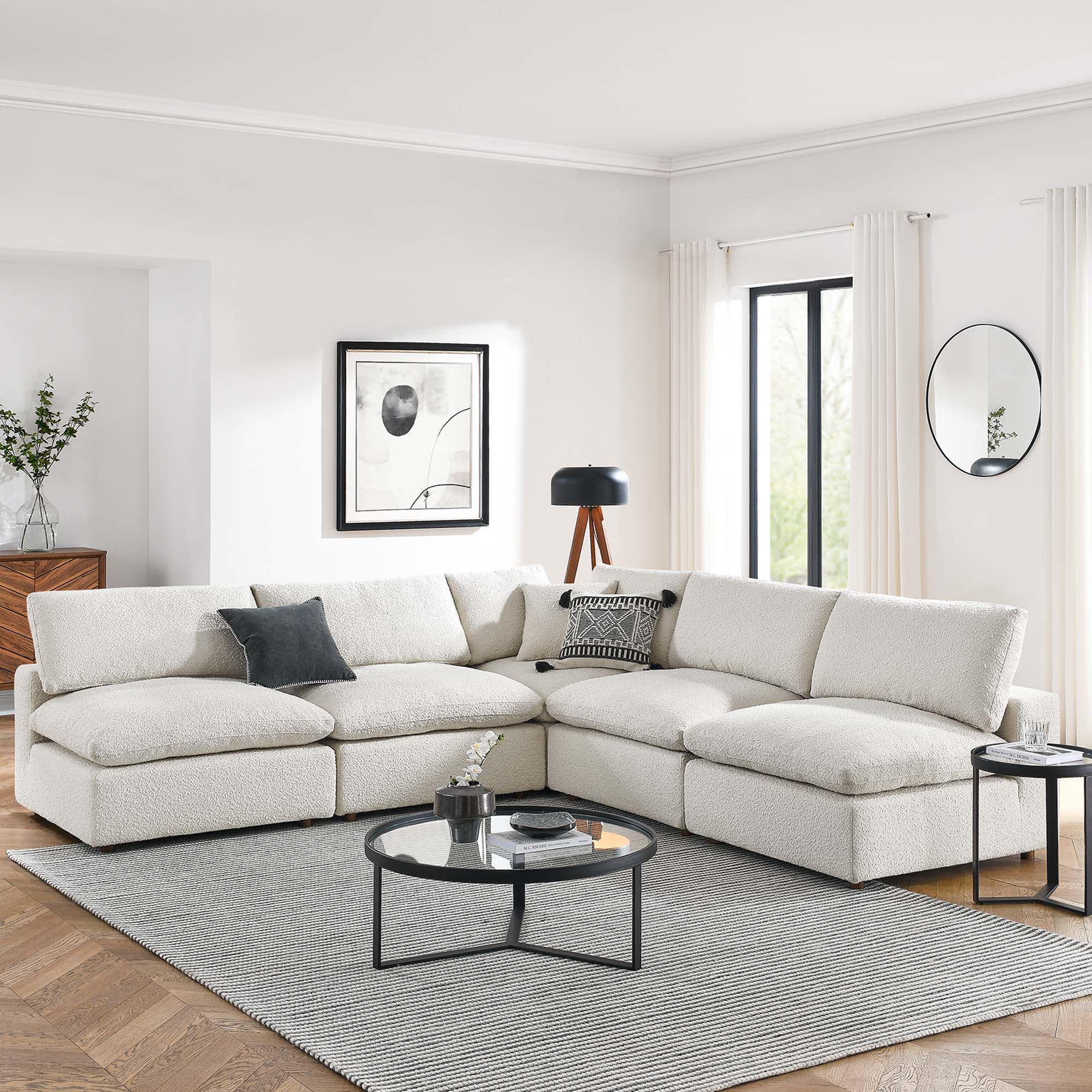 Modway Commix 5-Piece Down Filled Overstuffed Boucle Fabric Sectional Sofa