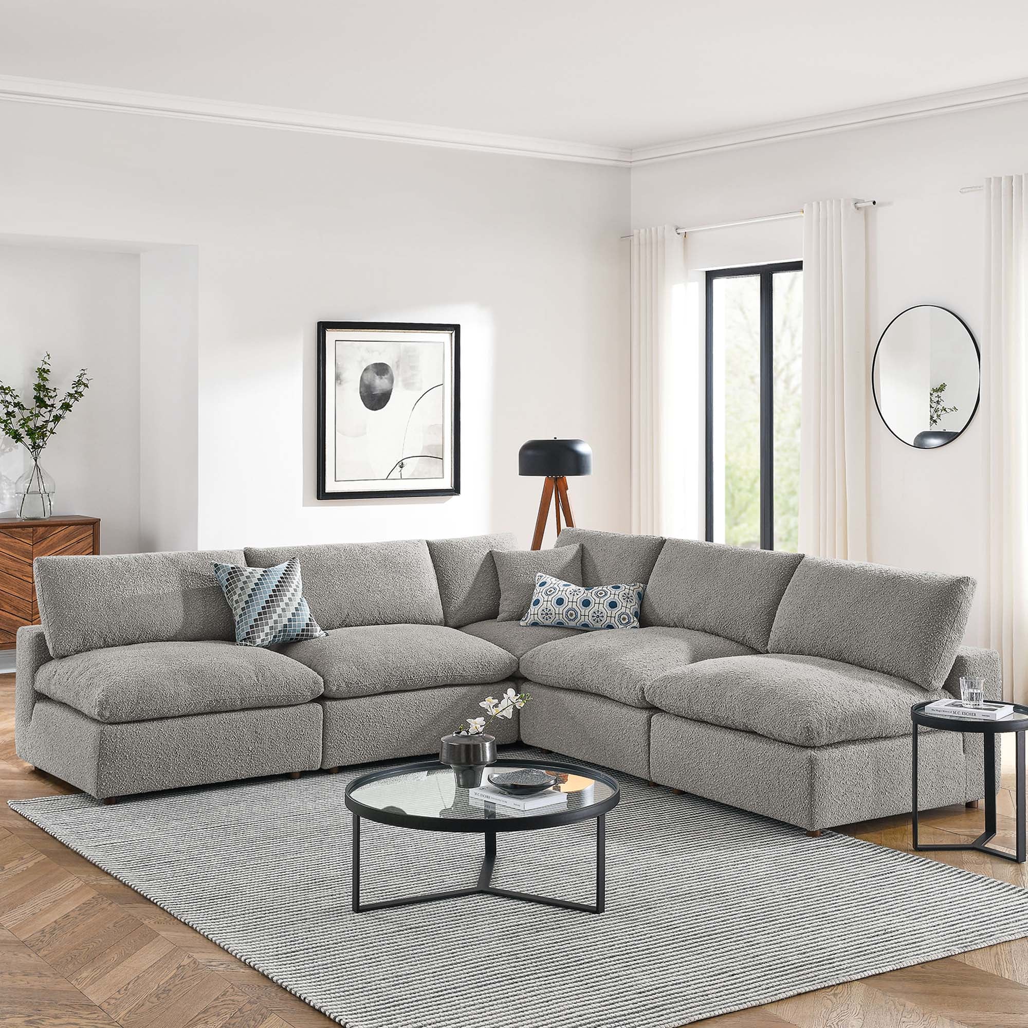 Modway Commix 5-Piece Down Filled Overstuffed Boucle Fabric Sectional Sofa