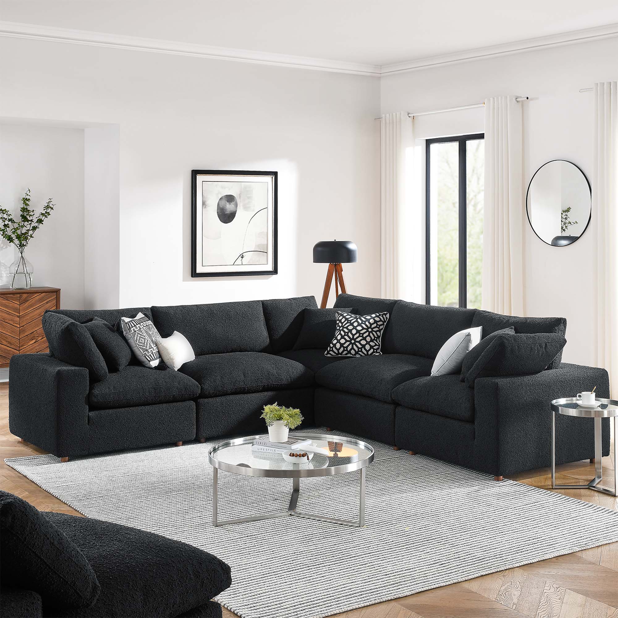 Modway Commix 5-Piece Down Filled Overstuffed Boucle Sectional Sofa