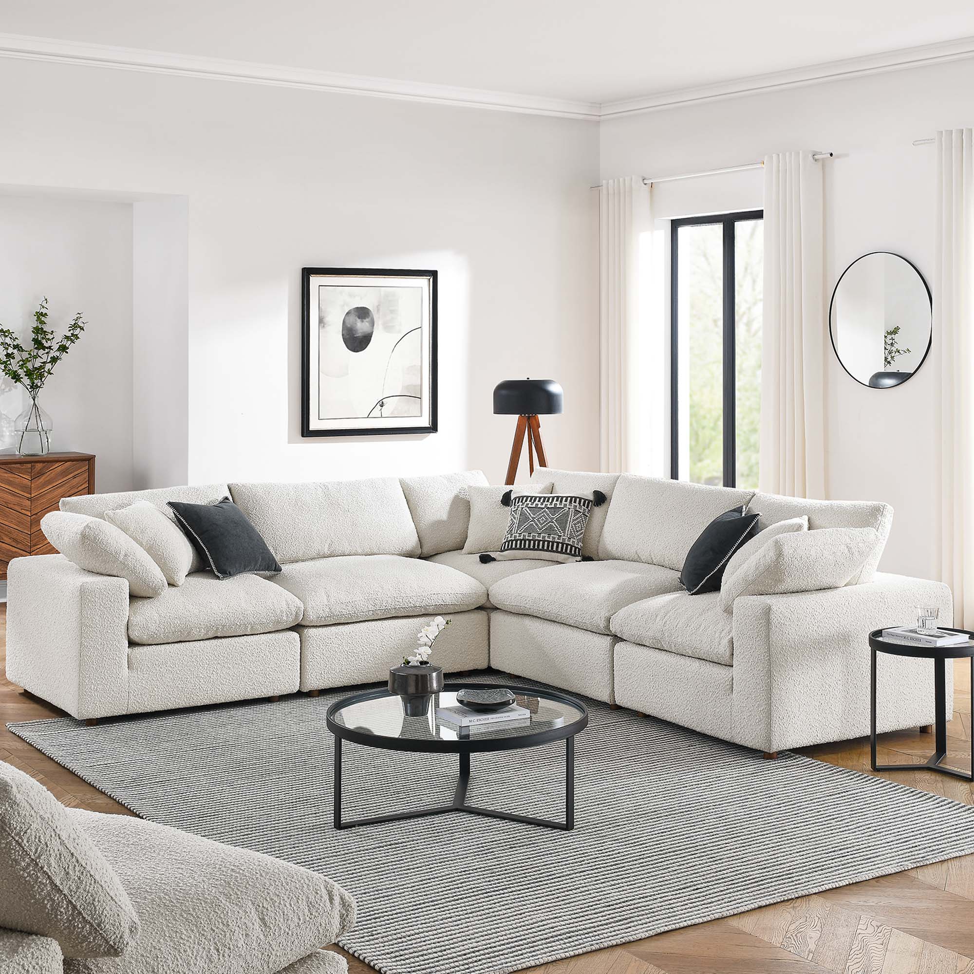 Modway Commix 5-Piece Down Filled Overstuffed Boucle Sectional Sofa