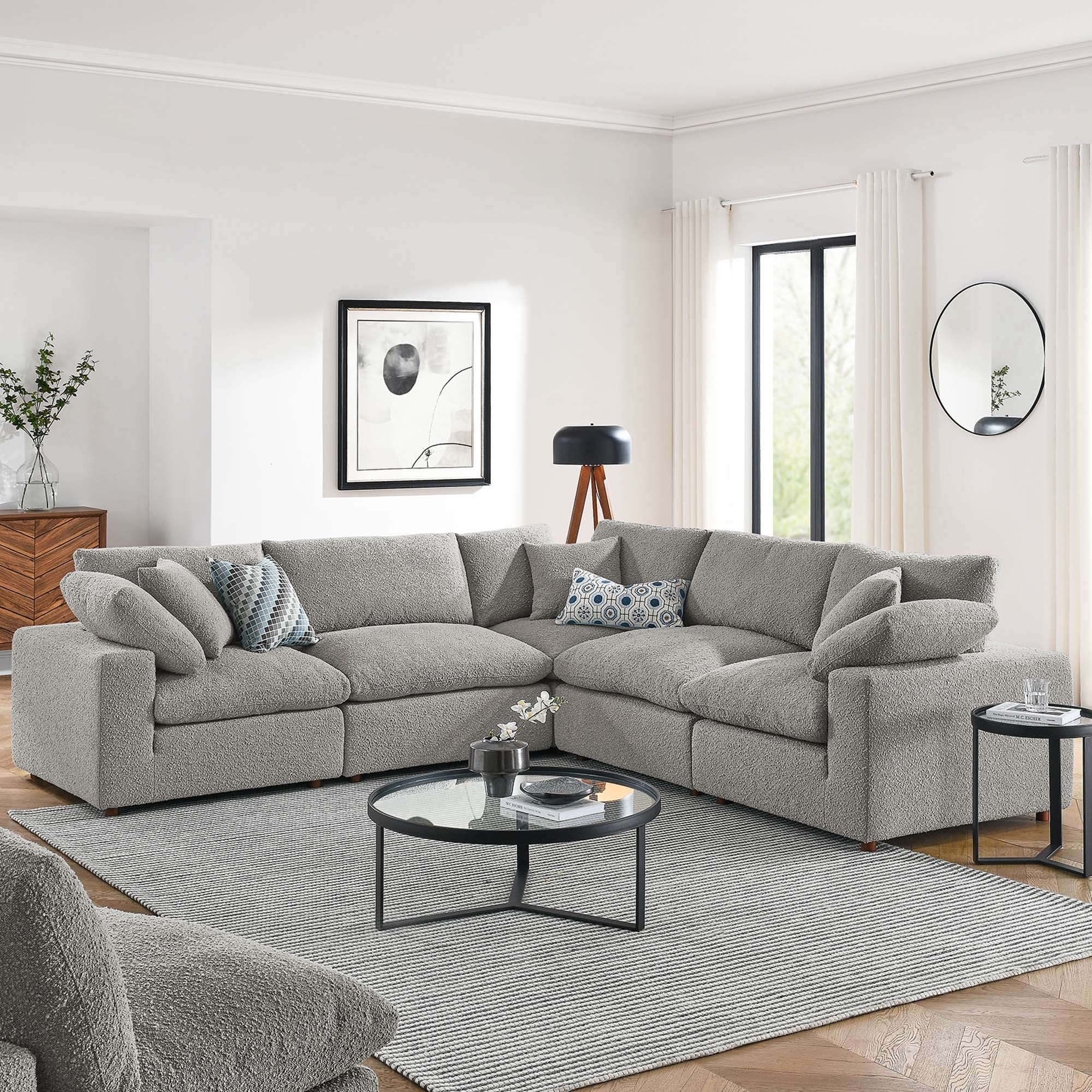 Modway Commix 5-Piece Down Filled Overstuffed Boucle Sectional Sofa