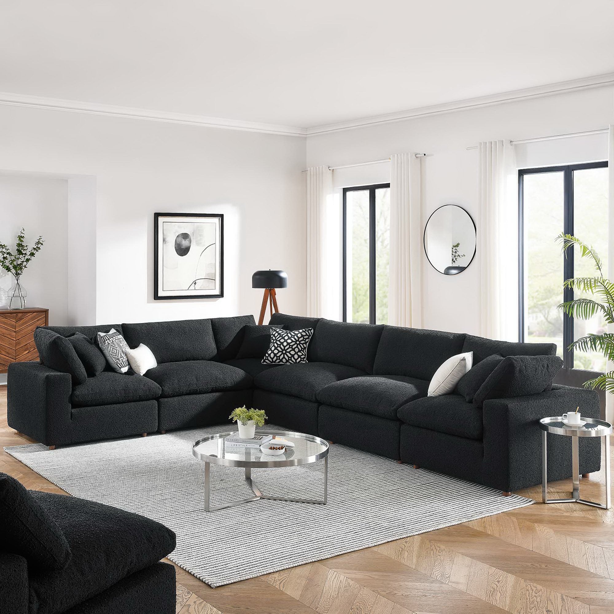 Modway Commix 6-Piece Down Filled Overstuffed Boucle Fabric Sectional Sofa