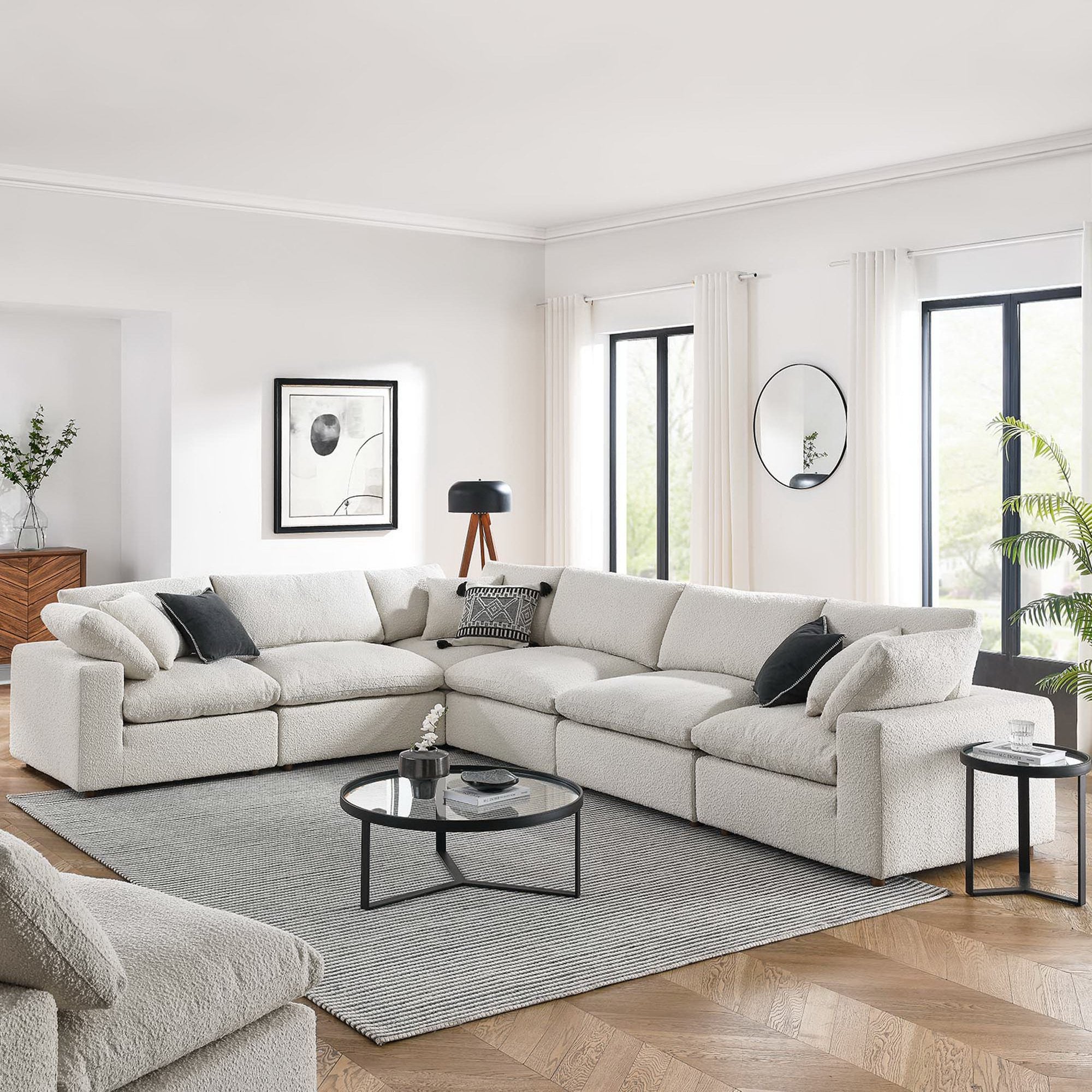 Modway Commix 6-Piece Down Filled Overstuffed Boucle Fabric Sectional Sofa
