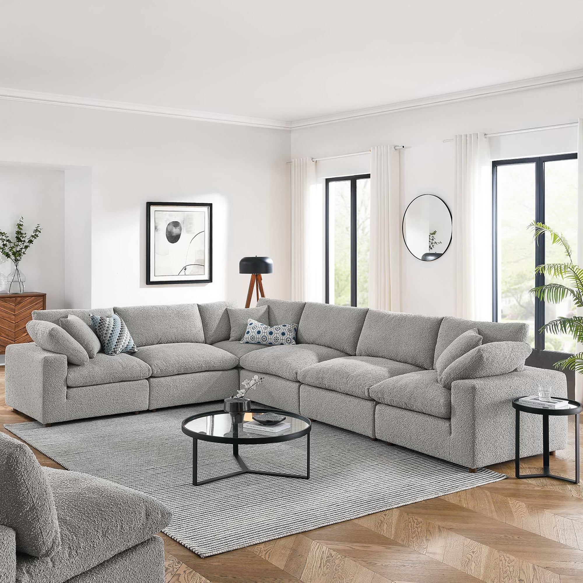 Modway Commix 6-Piece Down Filled Overstuffed Boucle Fabric Sectional Sofa
