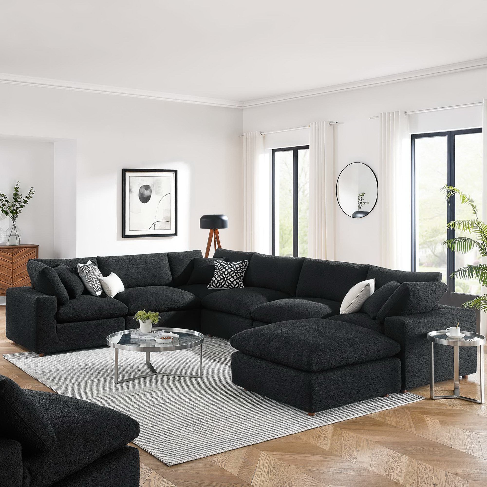 Modway Commix 7-Piece Down Filled Overstuffed Boucle Sectional Sofa