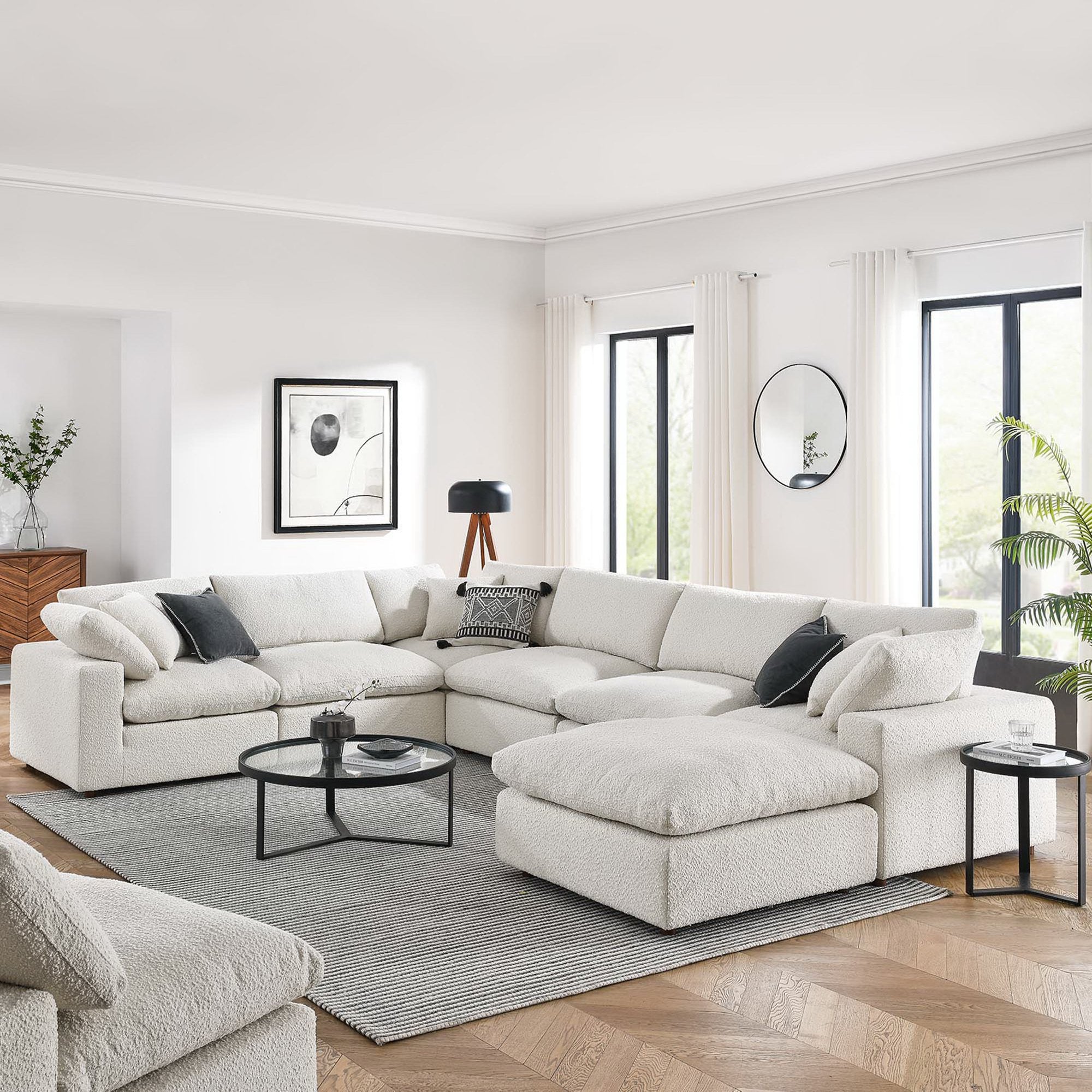 Modway Commix 7-Piece Down Filled Overstuffed Boucle Sectional Sofa